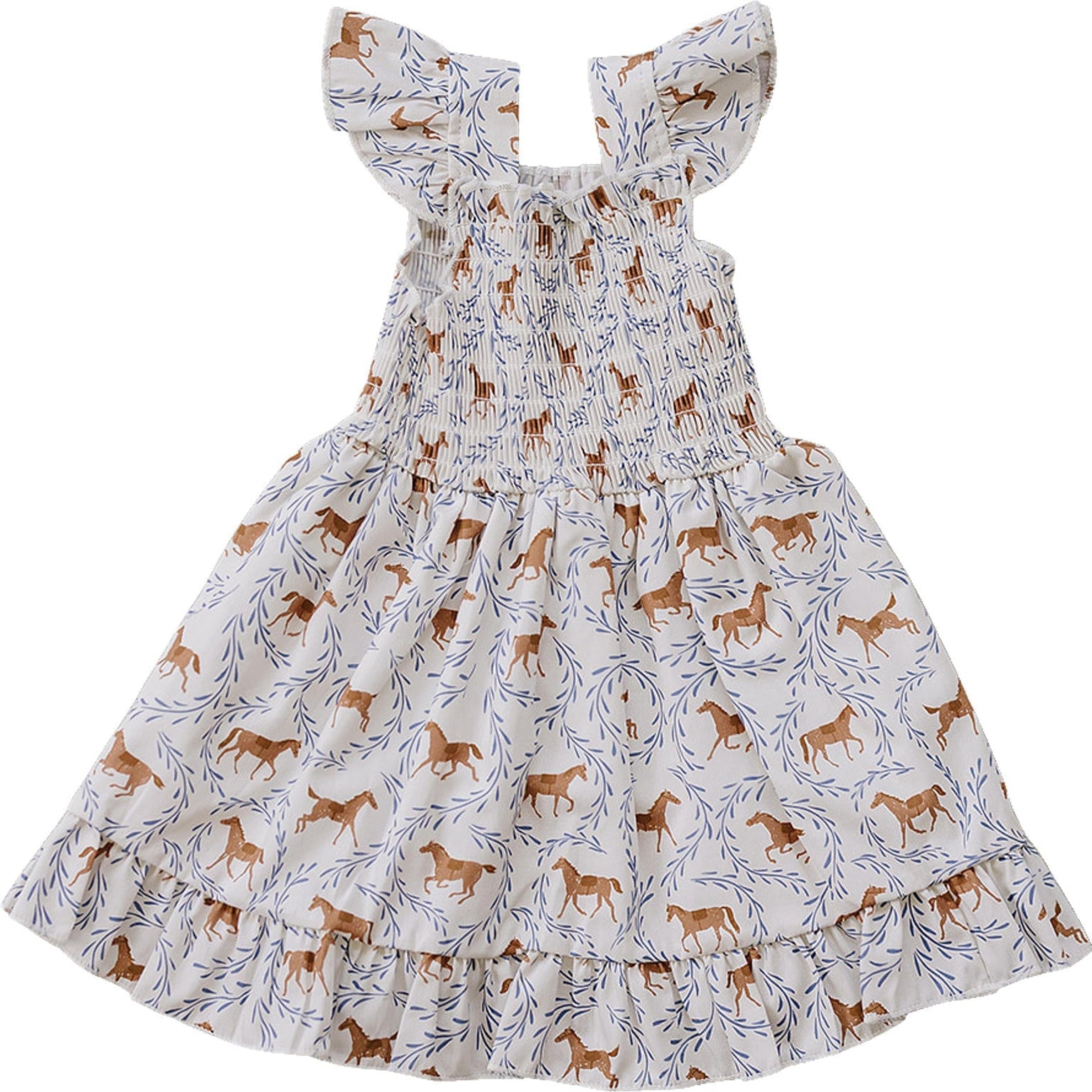 Western Pony Print Smocked Dress for Baby & Kids