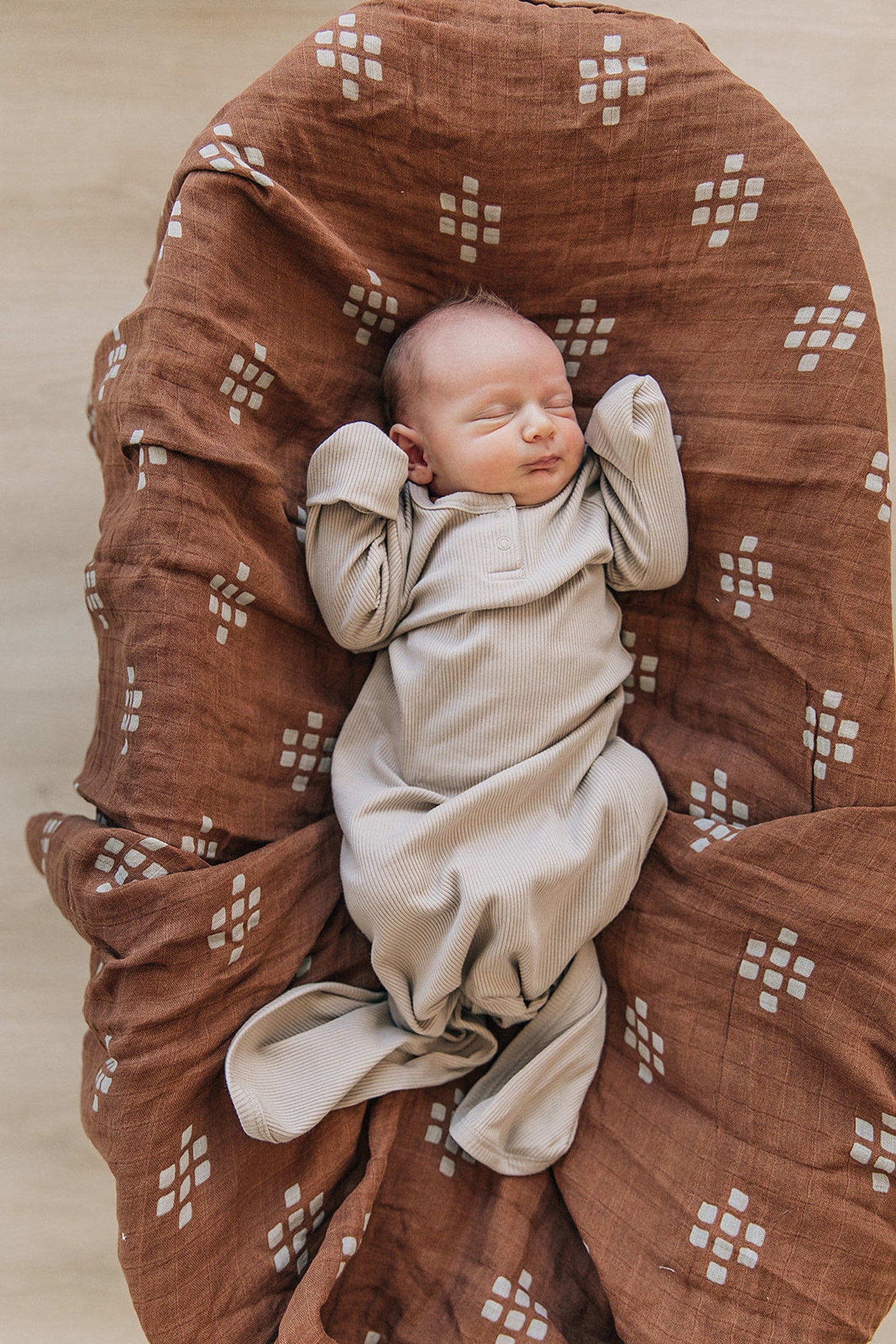 Oatmeal Ribbed Knot Gown, Baby Essentials, Organic Cotton
