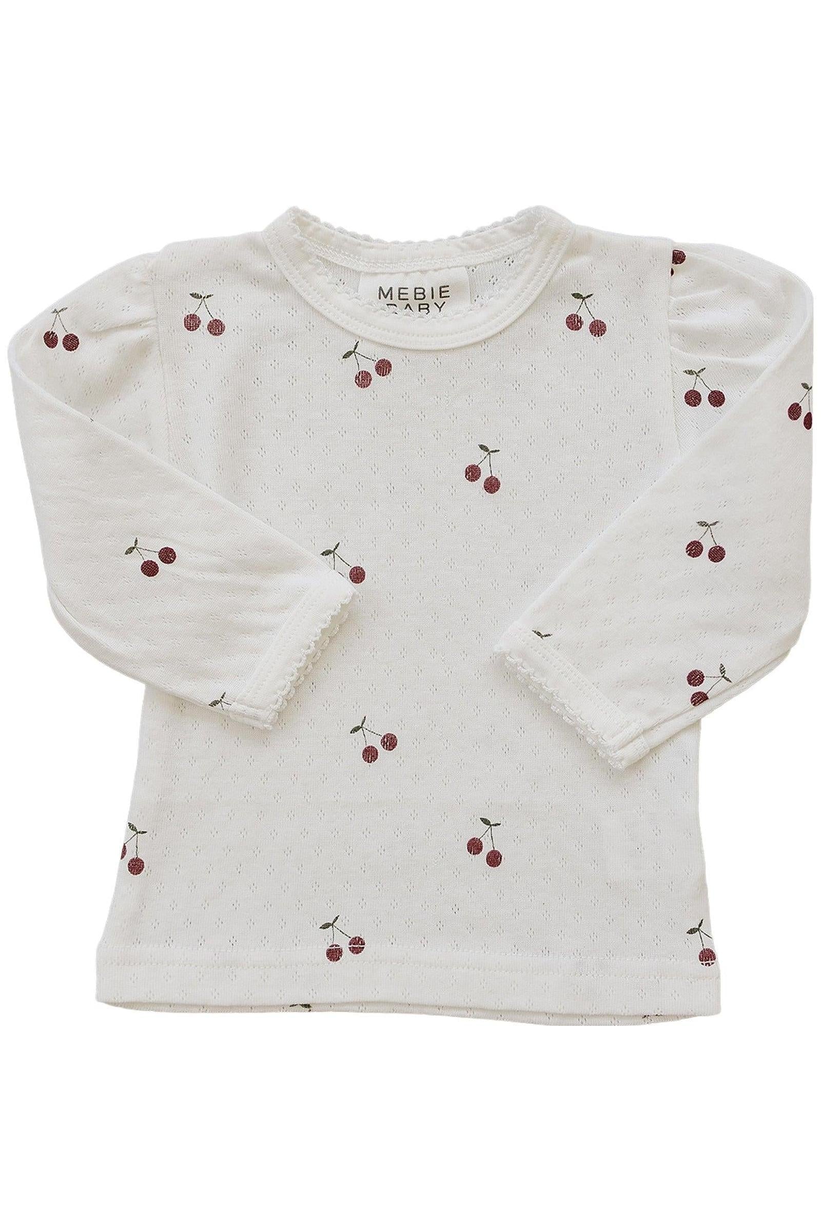 Cherry Pointelle Long Sleeve T-Shirt, 100% Cotton, Sizes 0-7