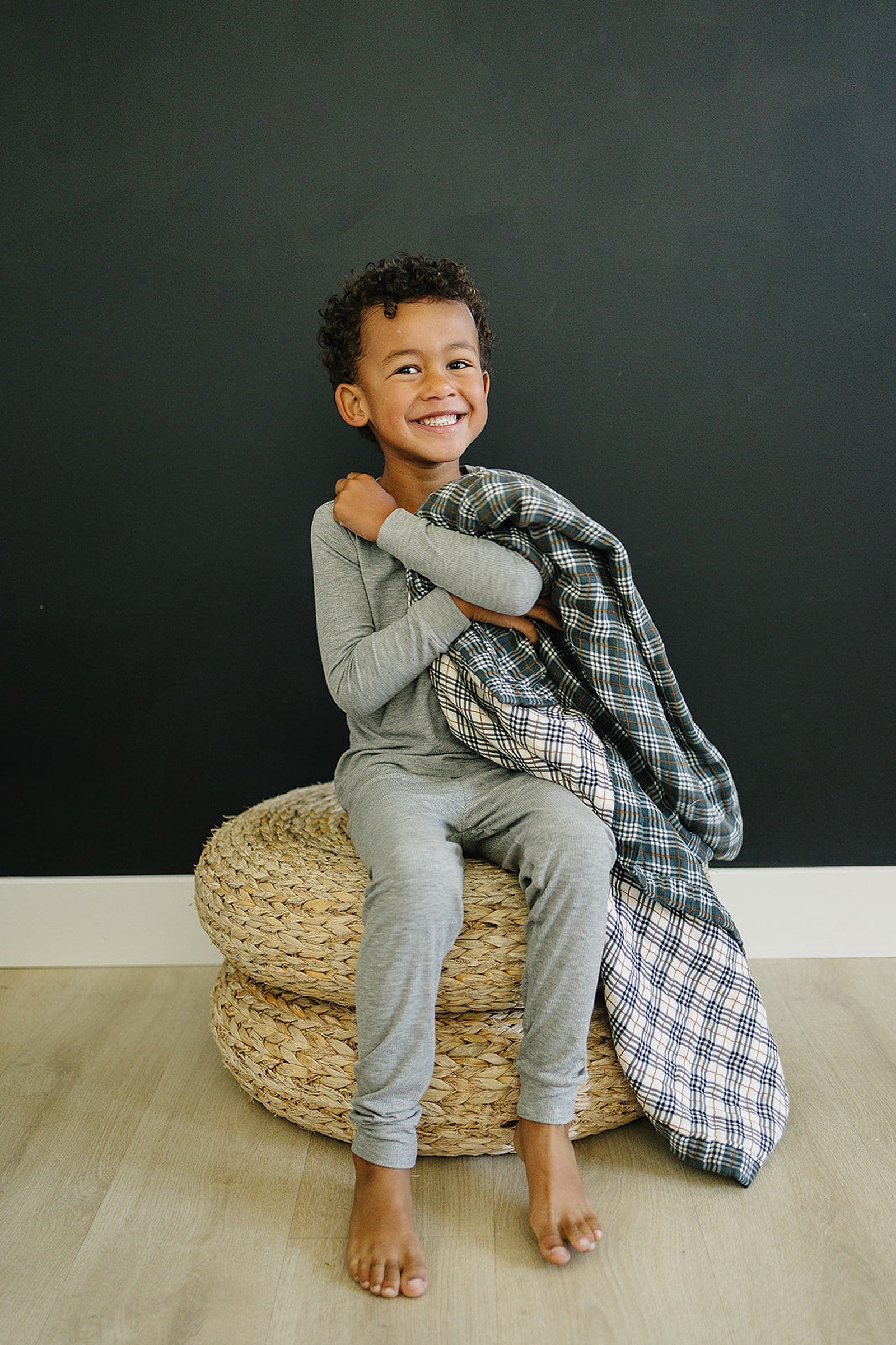 Vintage Plaid + Navy Plaid Lightweight Muslin Crib Quilt, 100% Cotton,