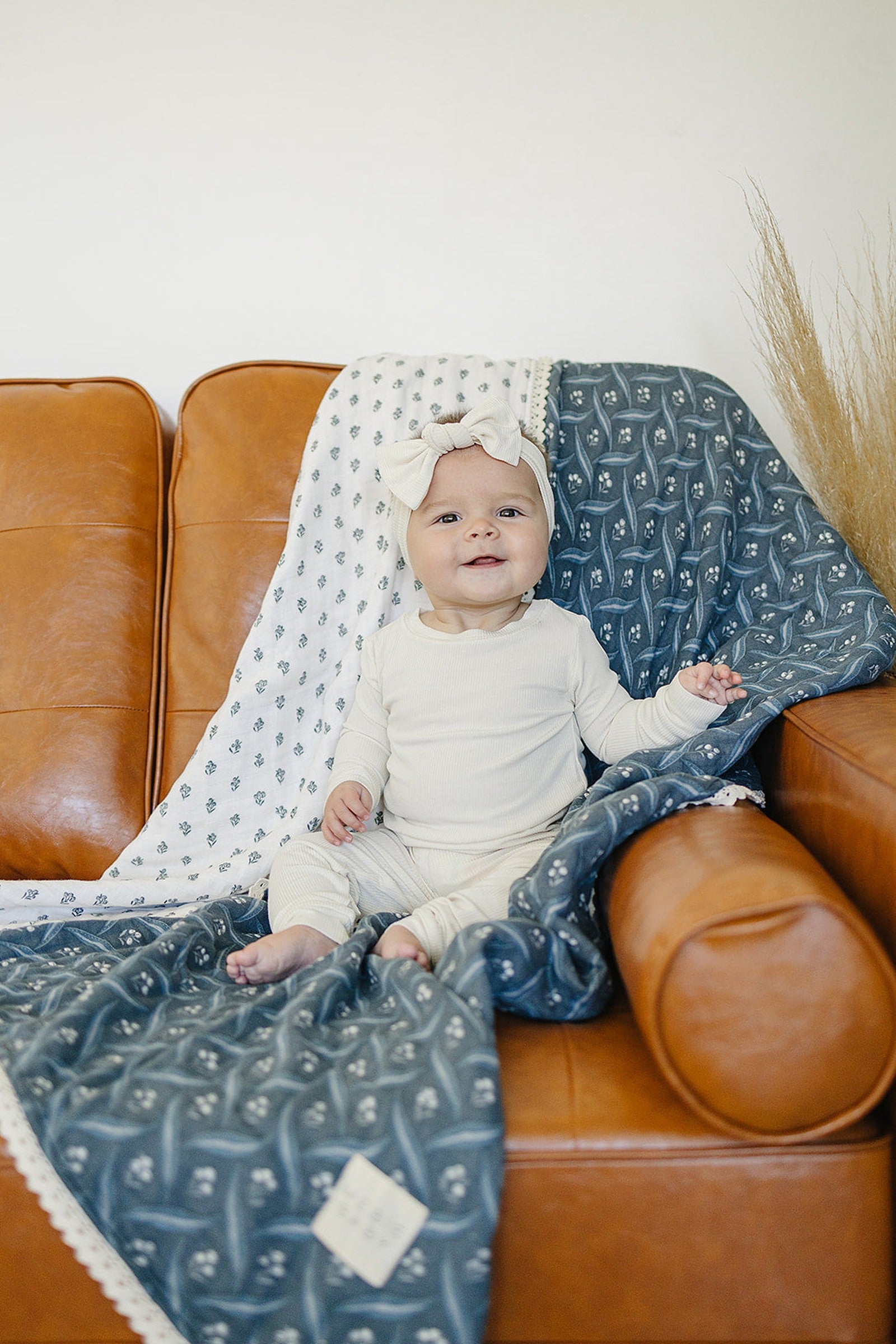 Navy Berry + Cream Berry Lace Muslin Crib Quilt, 100% Cotton, Modern, Gender Neutral, Baby
