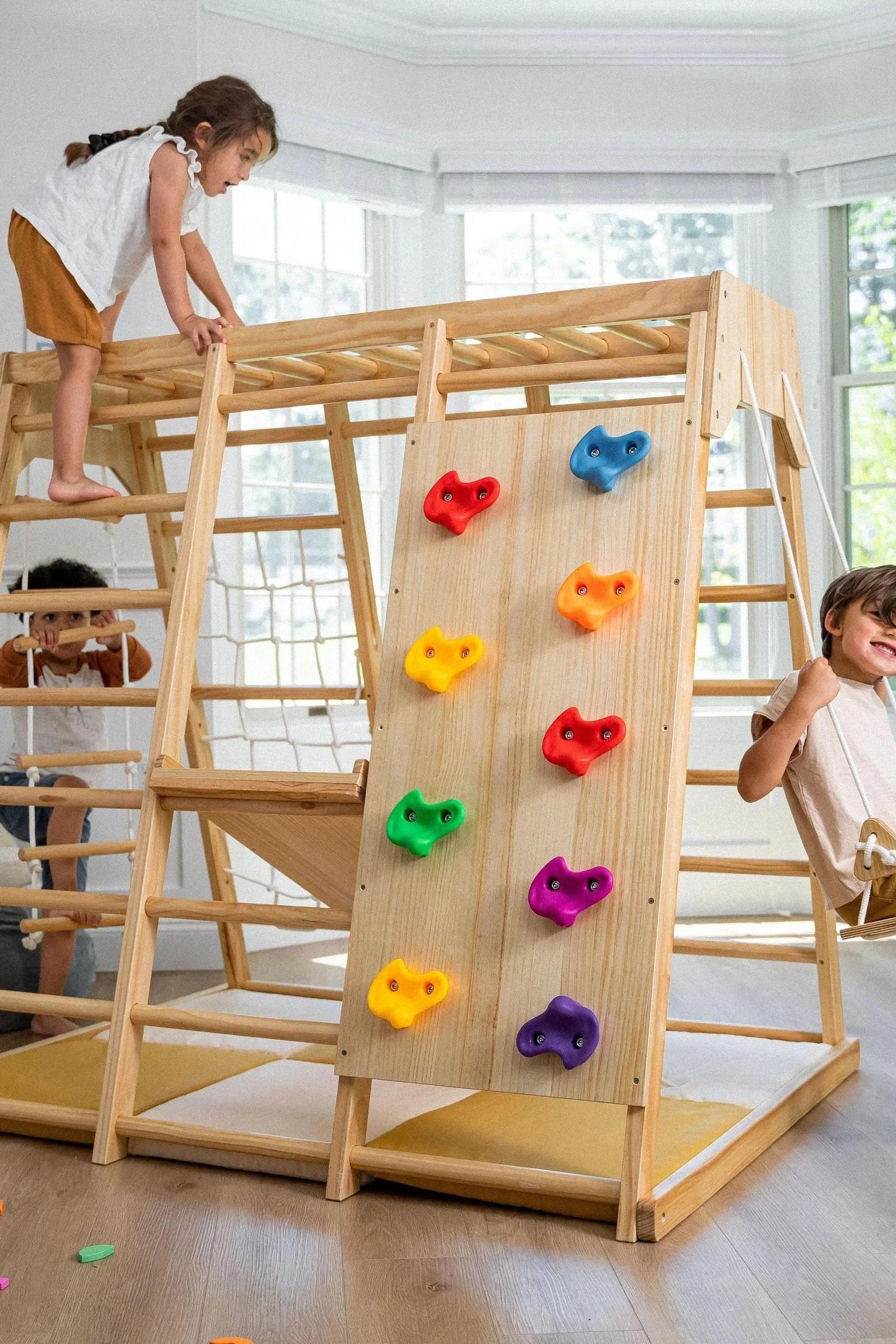 Magnolia - Wooden 7-in-1 Climber, Slide, Gym, Playset, Indoor, New Zealand FSC-certified pinewood
