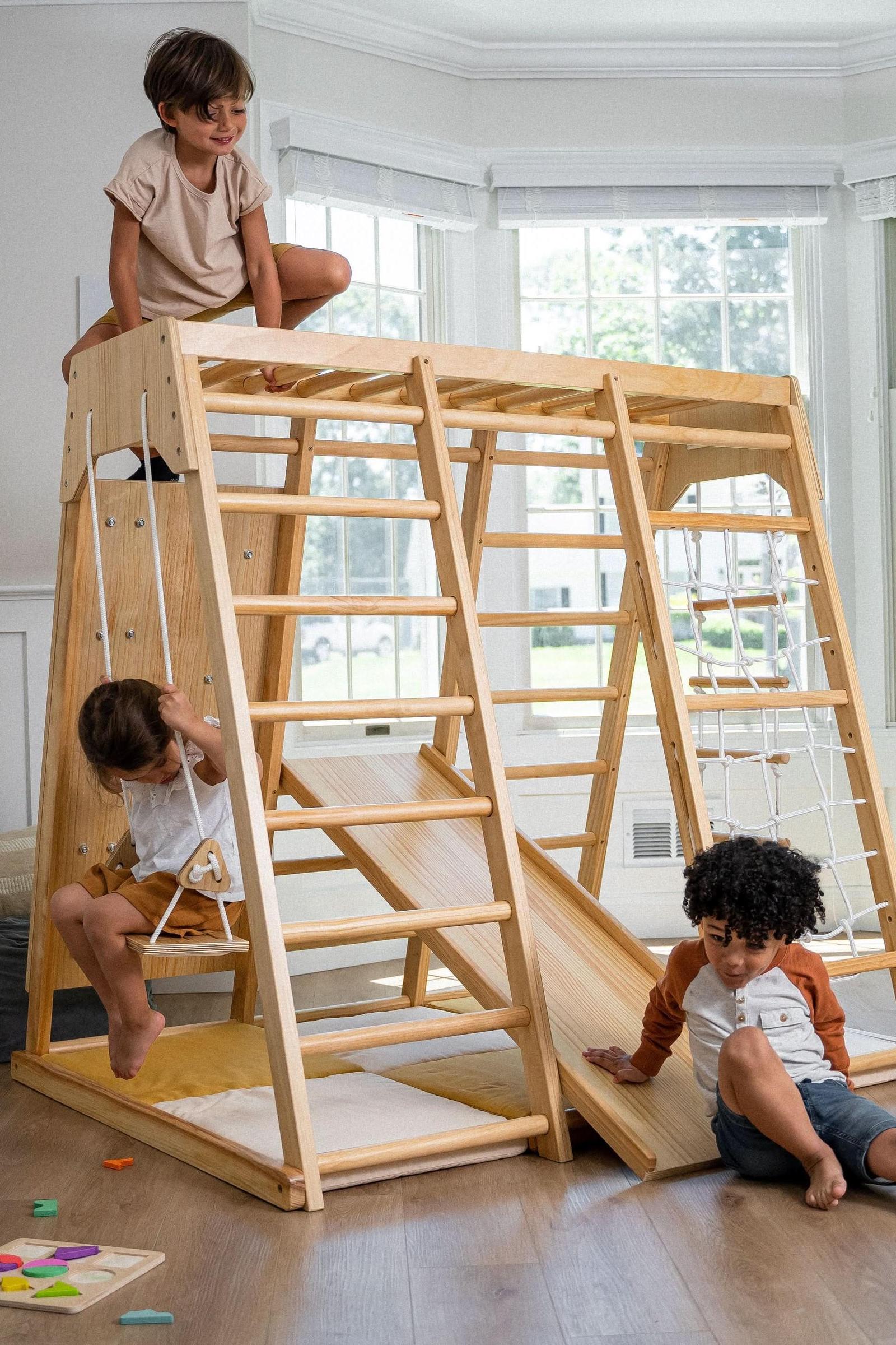 Magnolia - Wooden 7-in-1 Climber, Slide, Gym, Playset, Indoor, New Zealand FSC-certified pinewood