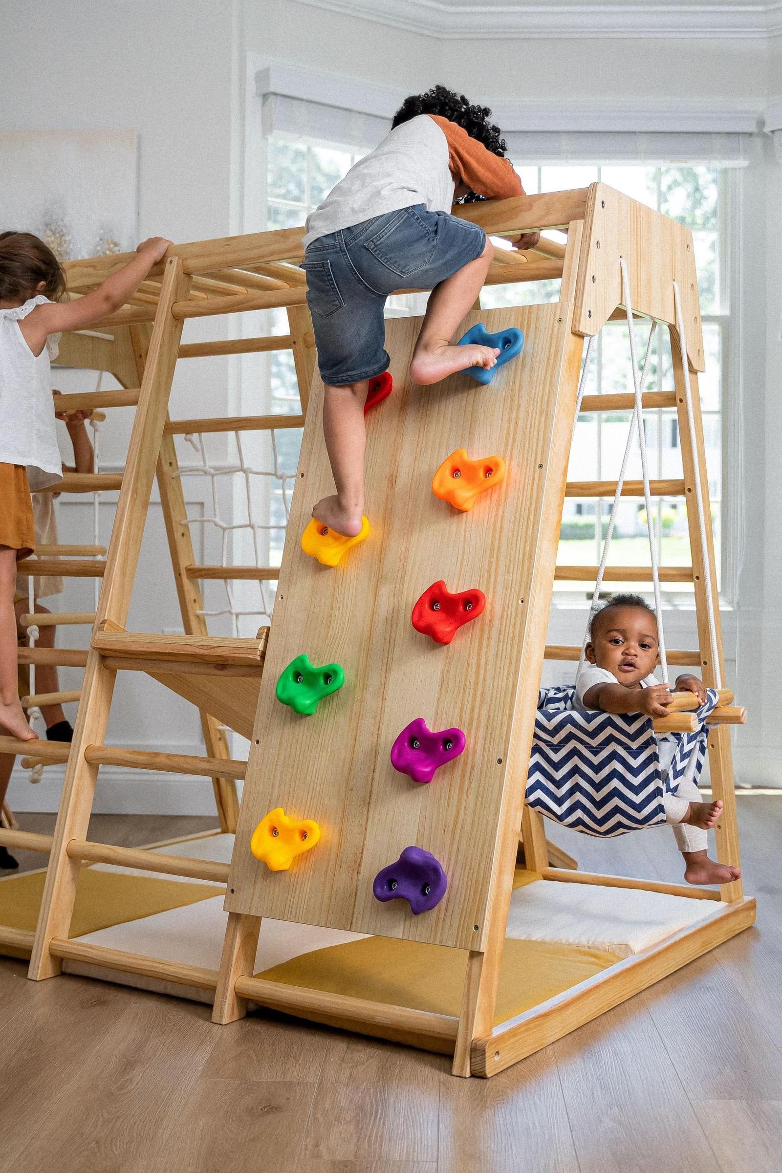 Magnolia - Wooden 7-in-1 Climber, Slide, Gym, Playset, Indoor, New Zealand FSC-certified pinewood