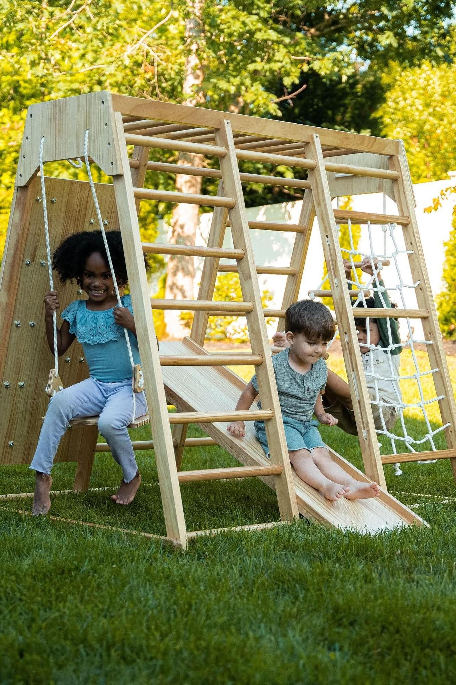 Magnolia - Wooden 7-in-1 Climber, Slide, Gym, Playset, Indoor, New Zealand FSC-certified pinewood