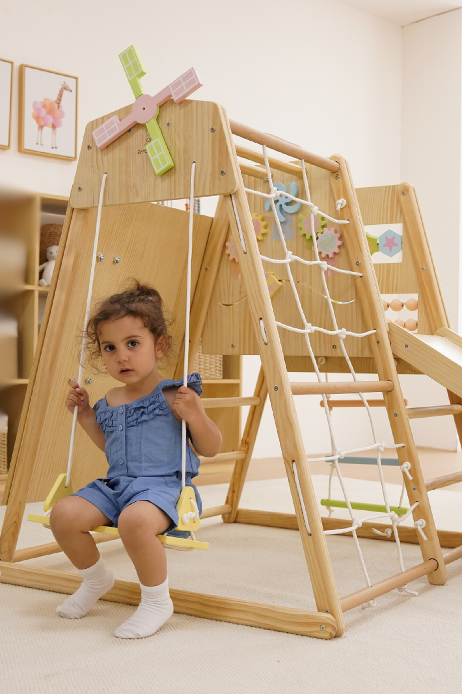 Cherry 5-in-1 Wooden Climber, Indoor, Home Gym Playset, Toddlers & Kids