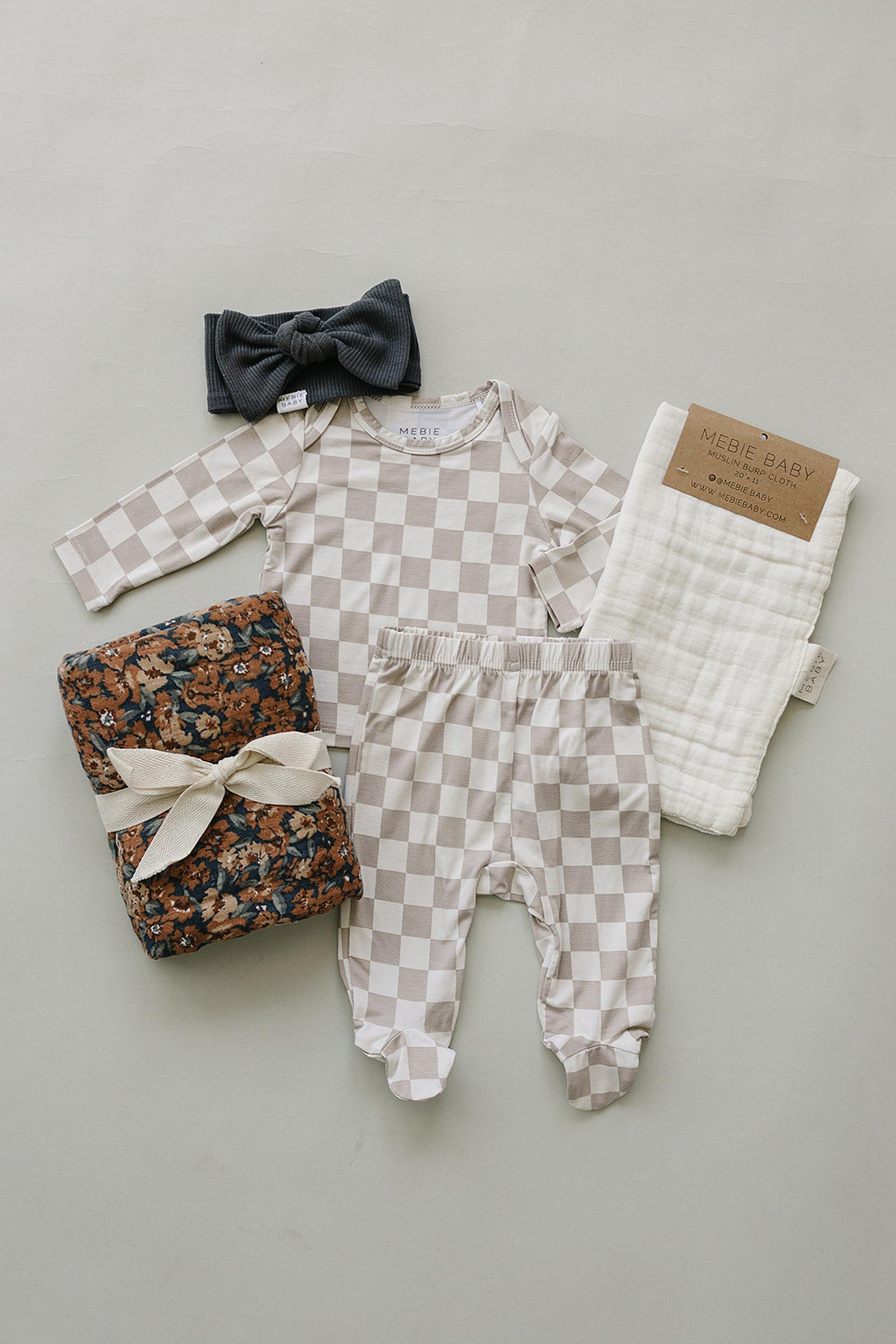 Taupe Checkered Bamboo Baby Layette Set