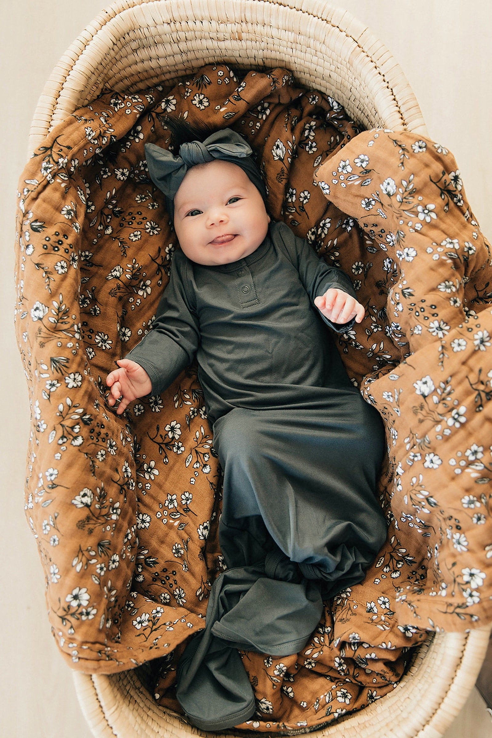 Charcoal Baby Knot Gown, Bamboo, Baby Essentials