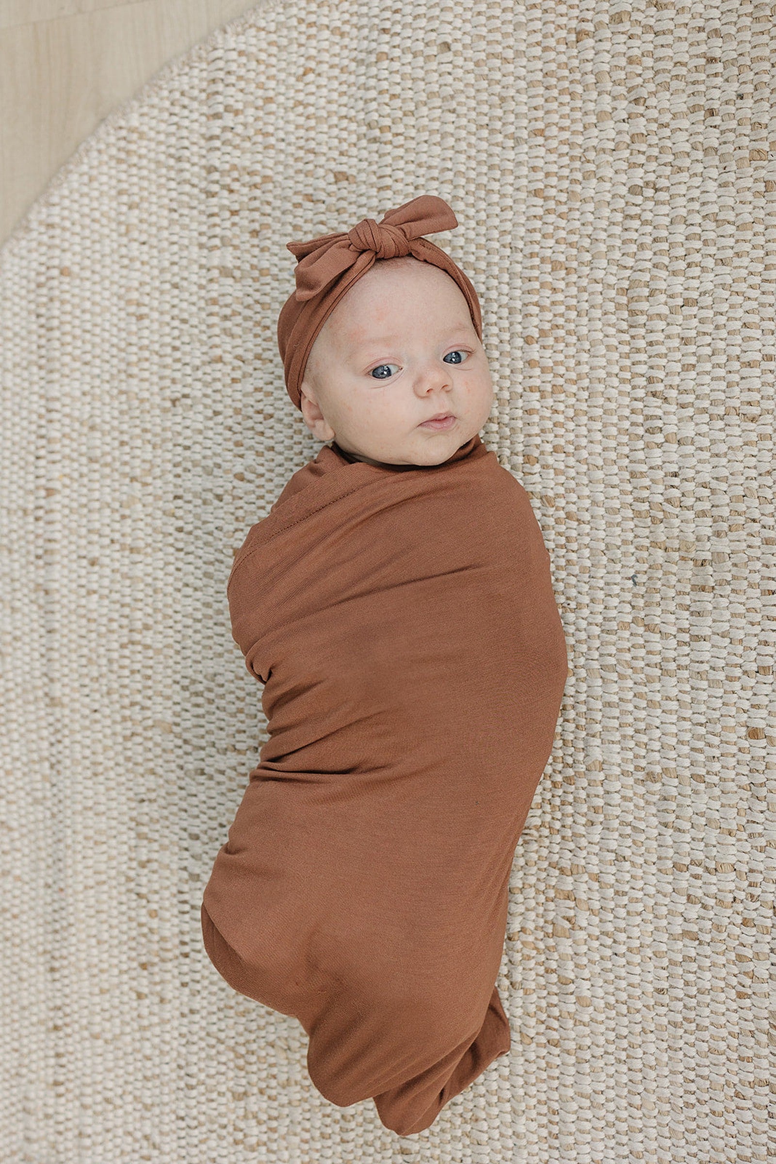Rust Swaddle Blanket + Hat OR Head Wrap Set, Bamboo, Baby Essentials