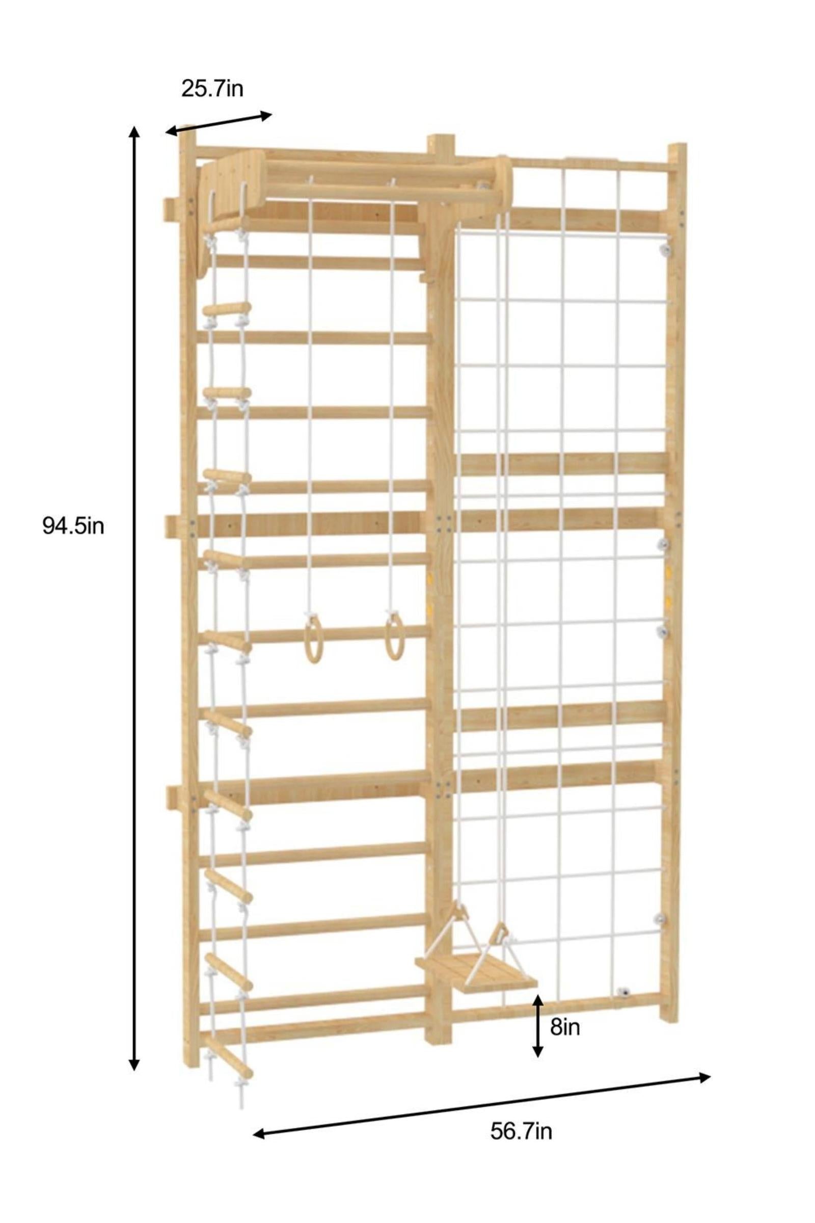 Neem 95" Tall Swedish Wall Ladder & Wooden Climber, Indoor, Home Gym Playset, Kids & Adults