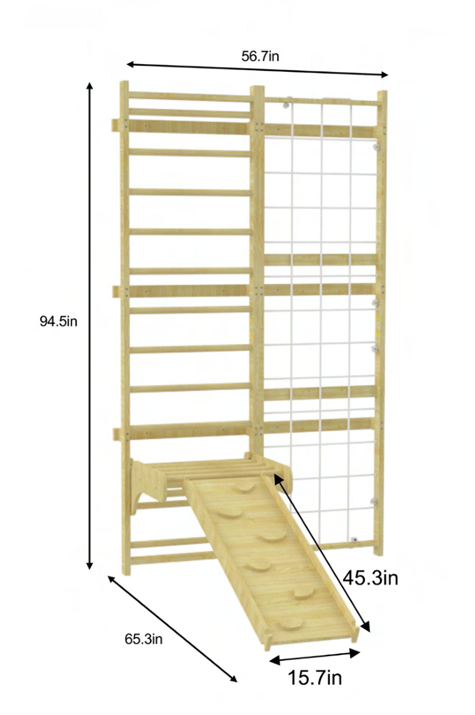 Neem 95" Tall Swedish Wall Ladder & Wooden Climber, Indoor, Home Gym Playset, Kids & Adults