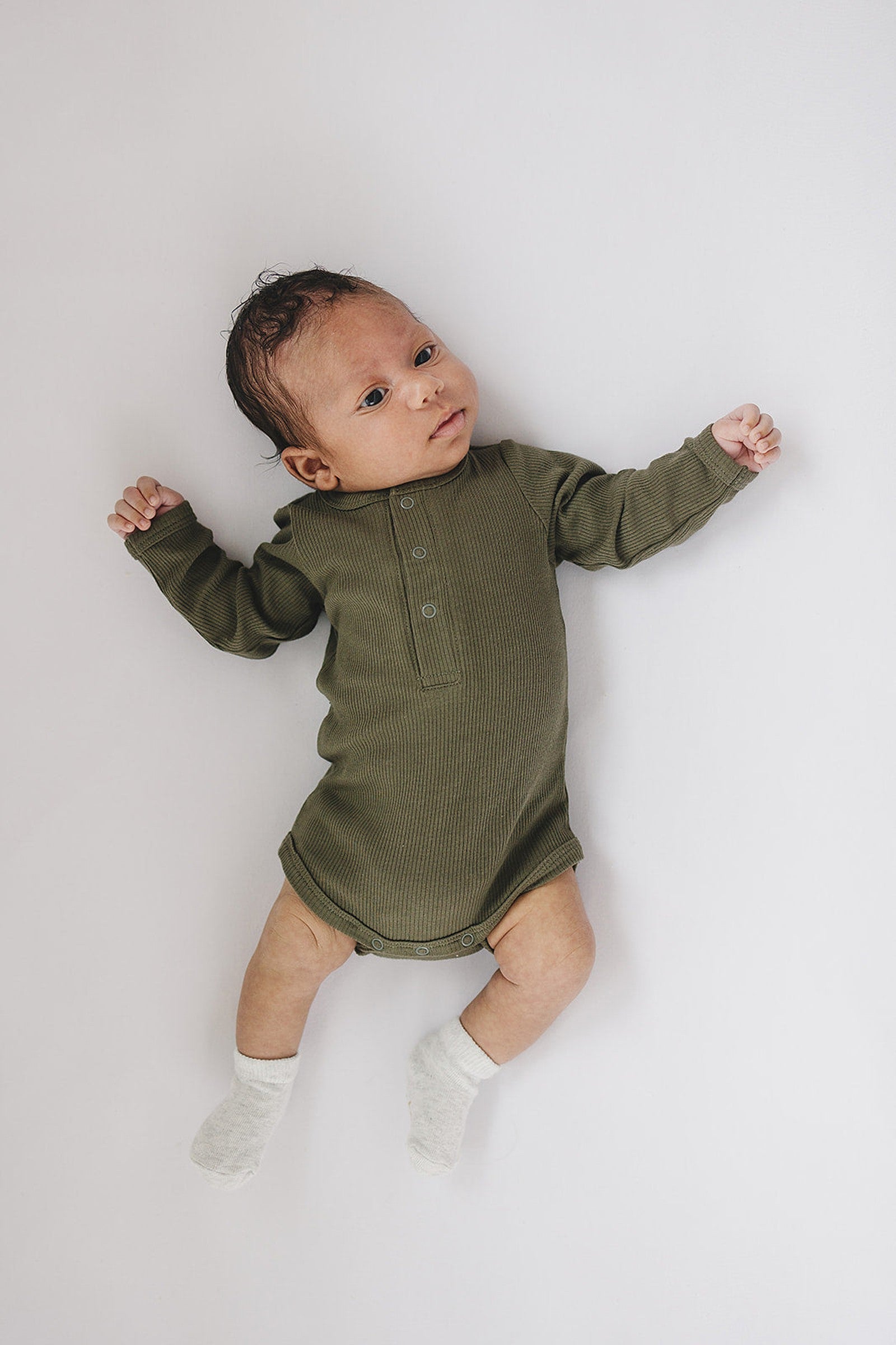 Winter Green Organic Snap Long Sleeve Ribbed Bodysuit, Baby Essentials, Cotton