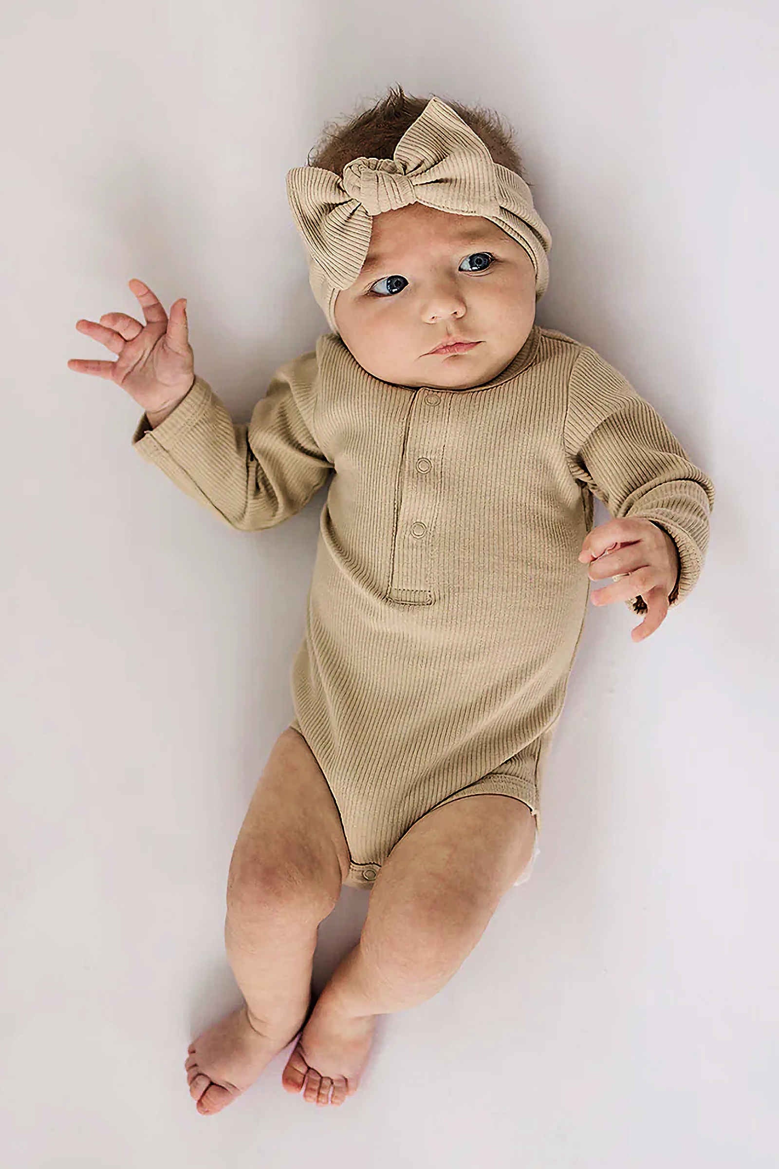 Oatmeal Organic Snap Long Sleeve Ribbed Bodysuit, Cotton, Gender Neutral, Baby