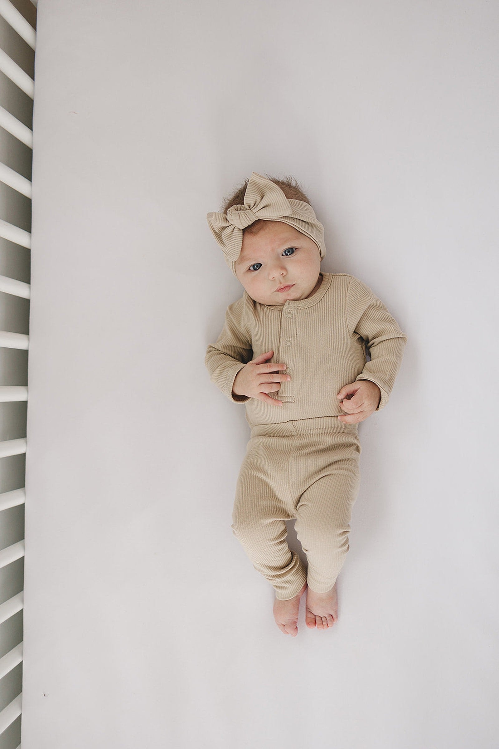 Oatmeal Organic Snap Long Sleeve Ribbed Bodysuit, Cotton, Gender Neutral, Baby