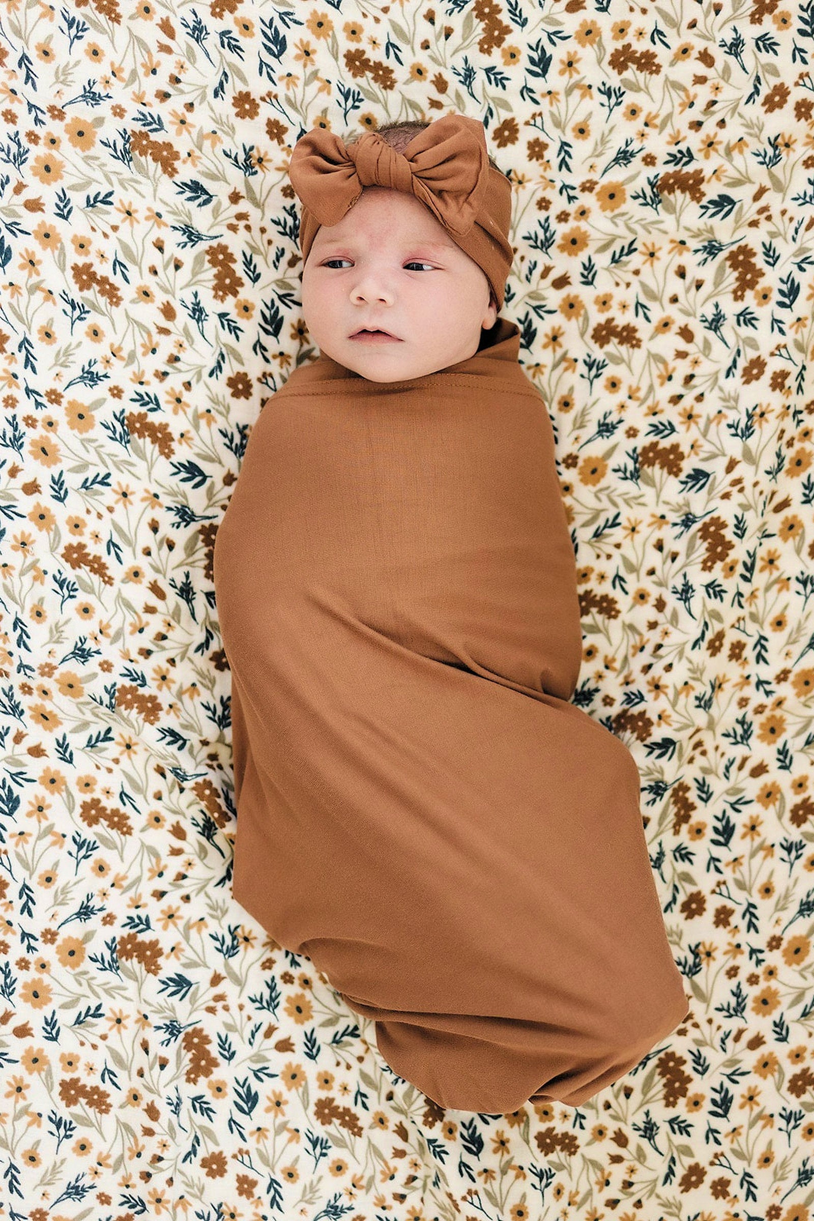 Rust Swaddle Blanket + Hat OR Head Wrap Set, Bamboo, Baby Essentials