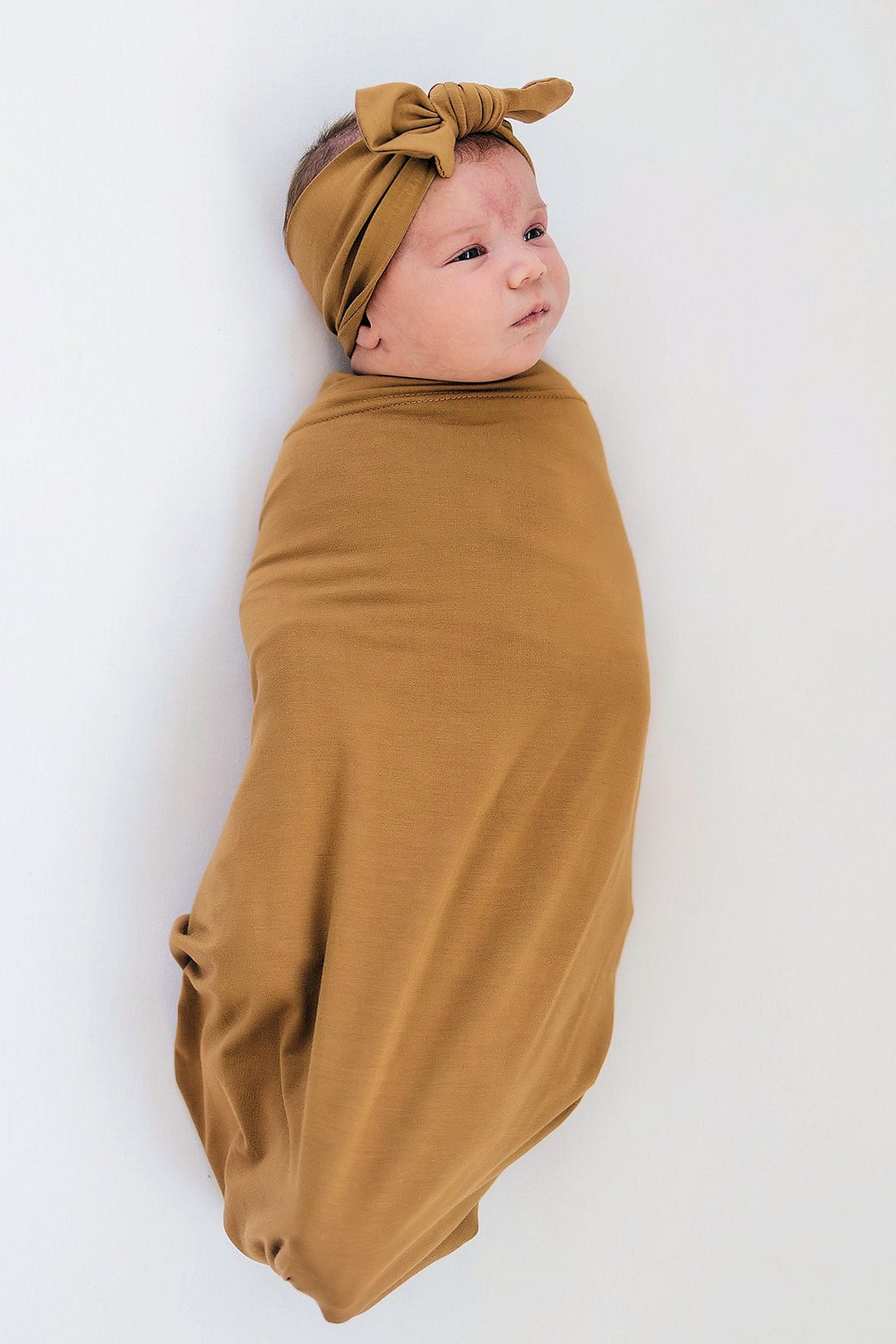 Mustard Swaddle Blanket + Hat OR Head Wrap Set, Bamboo, Baby Essentials
