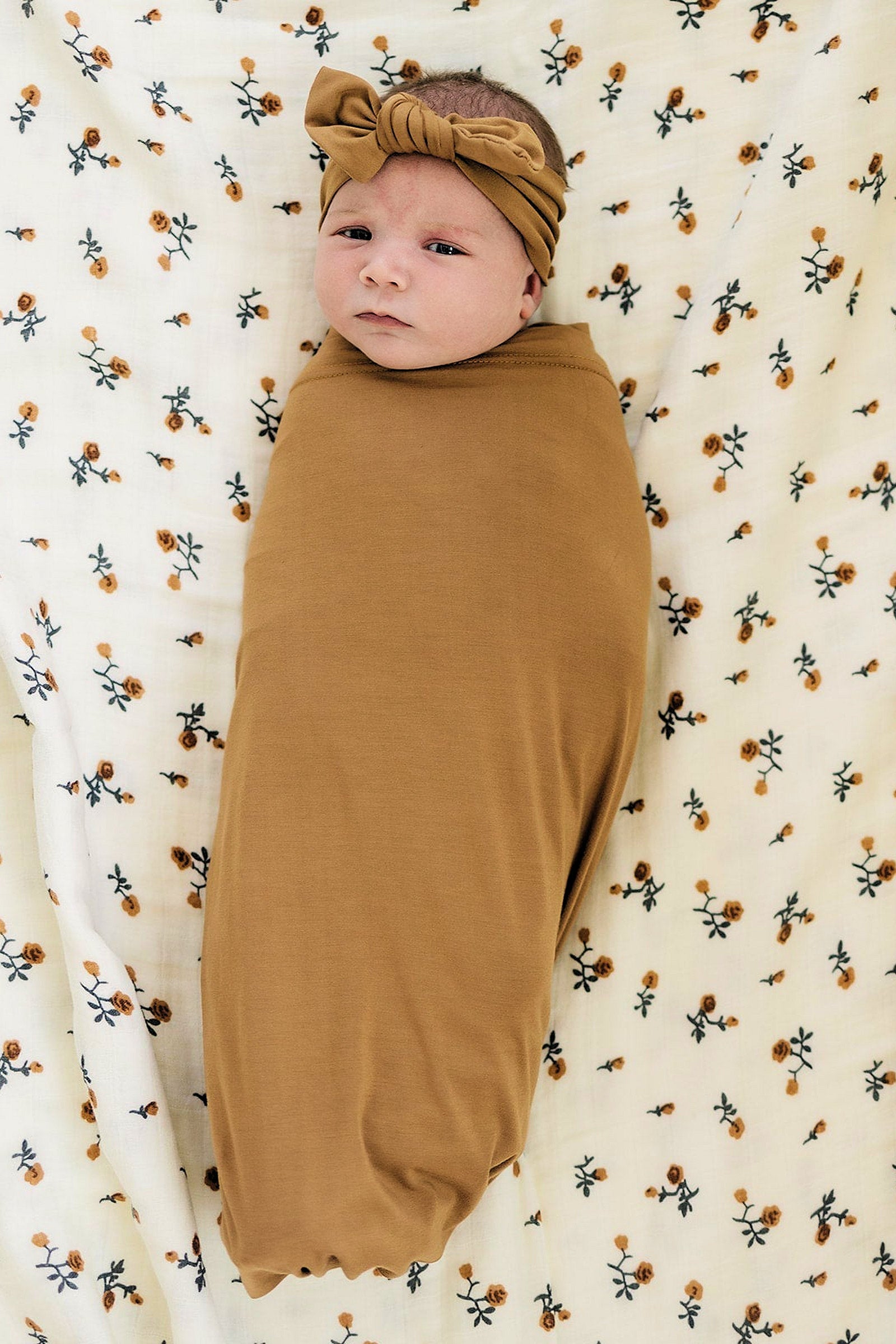 Mustard Swaddle Blanket + Hat OR Head Wrap Set, Bamboo, Baby Essentials