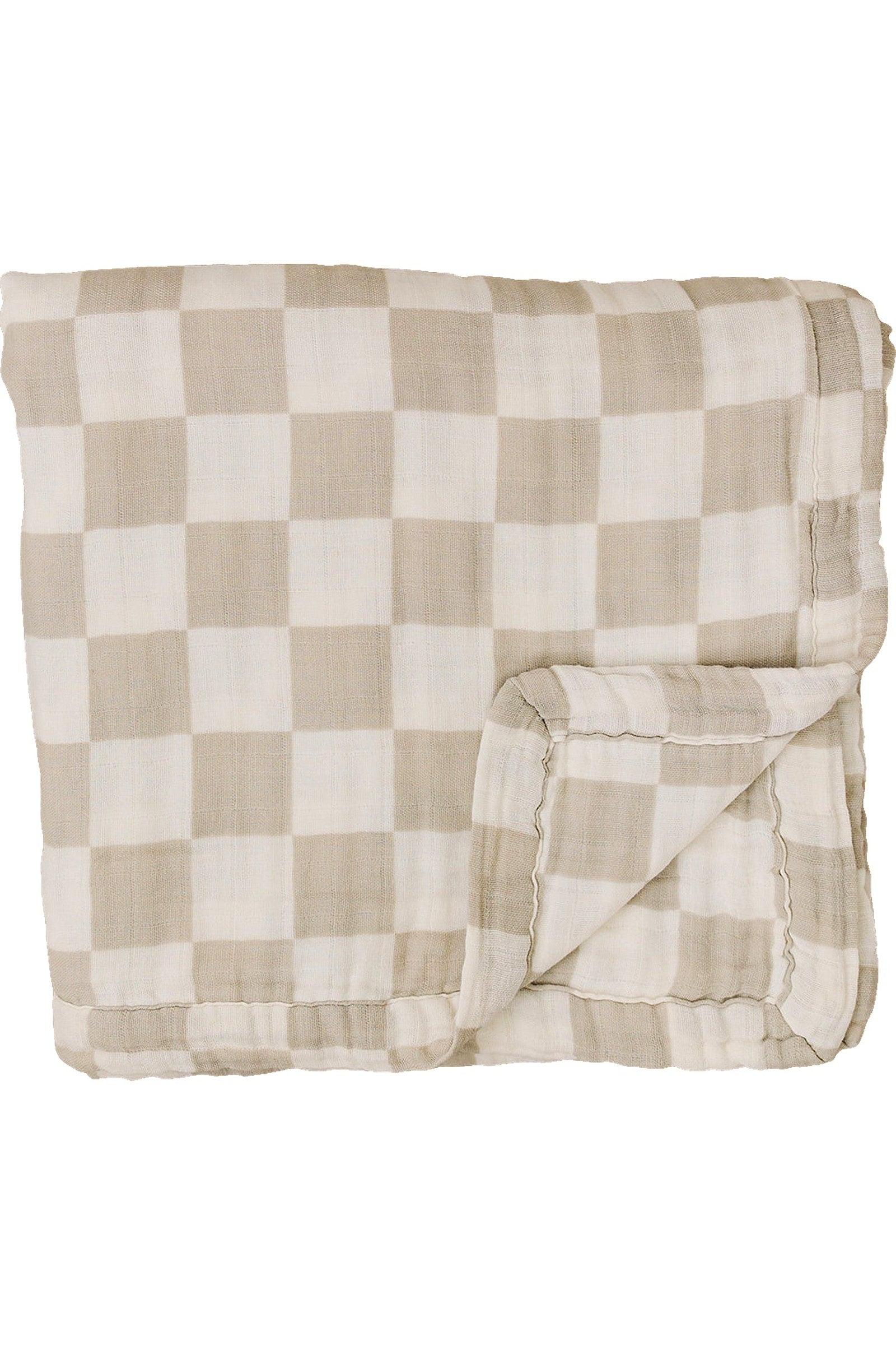 Taupe Checkered Lightweight Muslin Crib Quilt, 100% Cotton, Baby Essentials