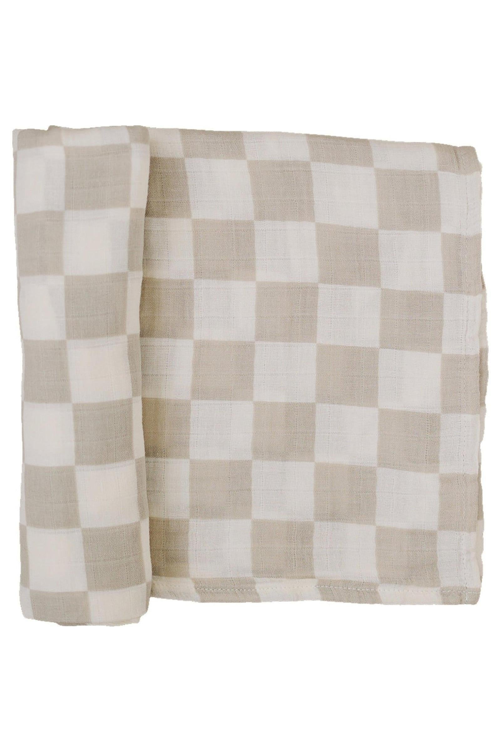 Taupe Checkered Muslin Swaddle Blanket, Hospital Collection, Baby Essentials