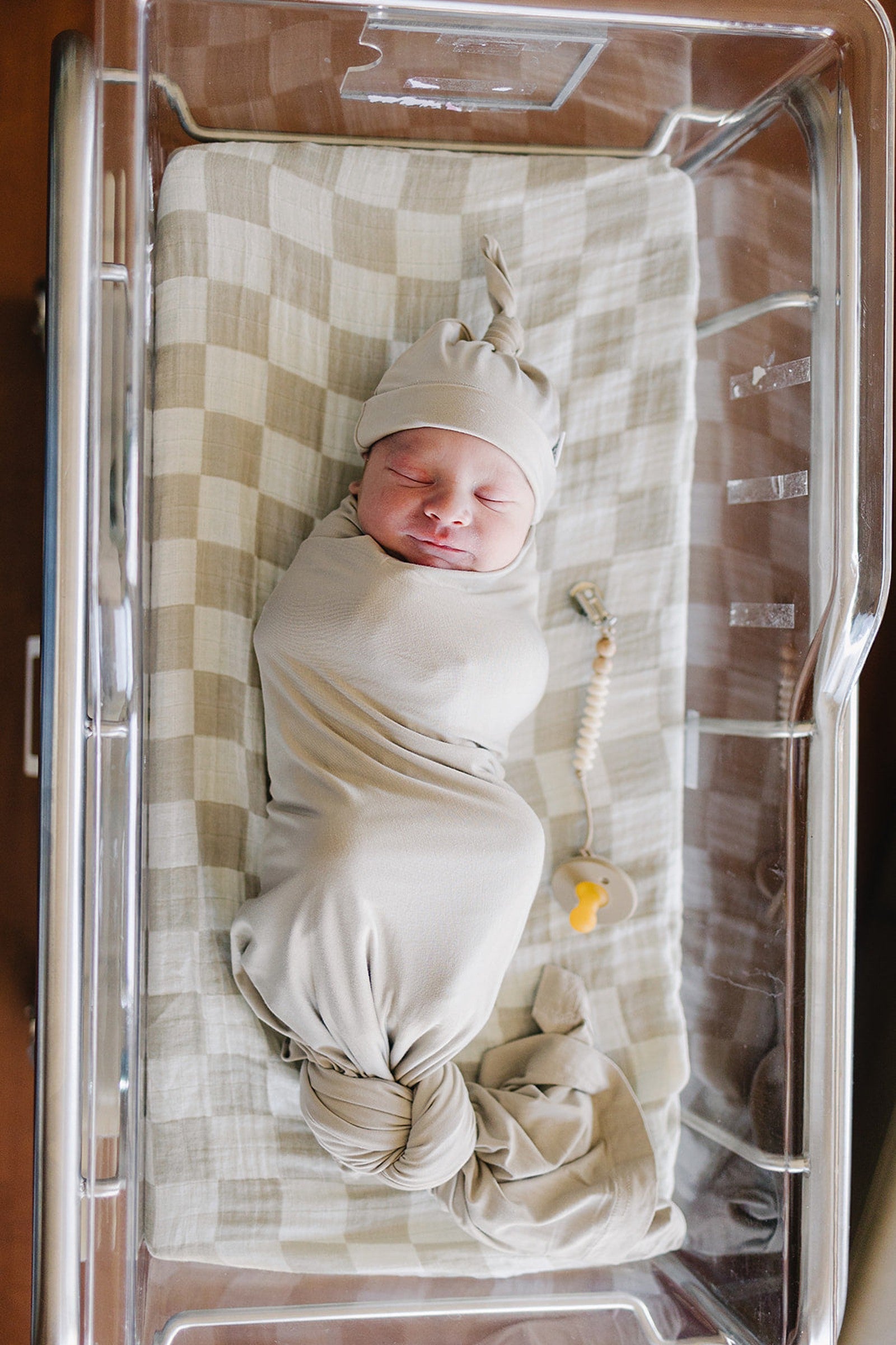 Taupe Checkered Muslin Swaddle Blanket, Hospital Collection, Baby Essentials