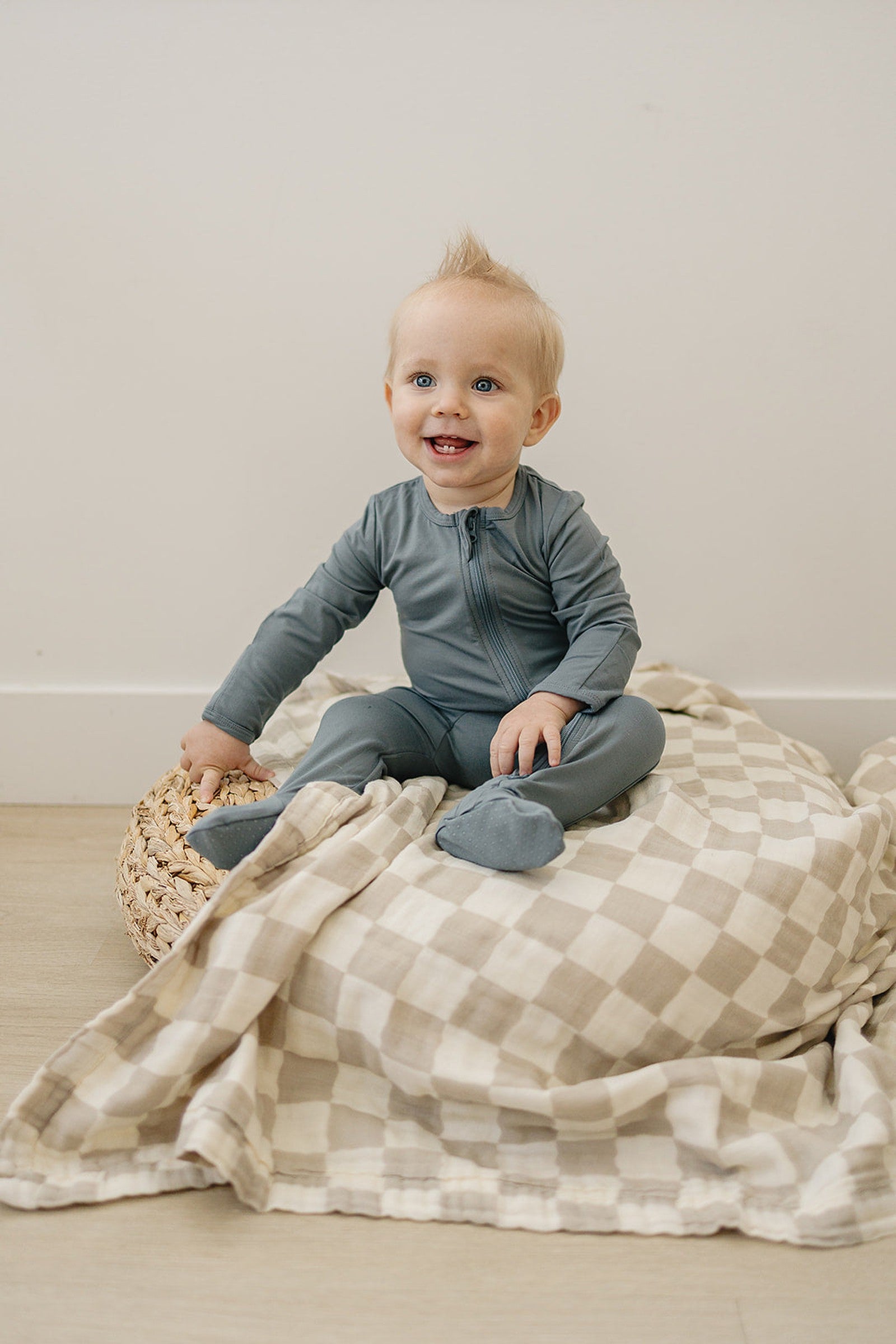 Dusty Blue Footed Zipper Pajama, Bamboo, Baby Essentials
