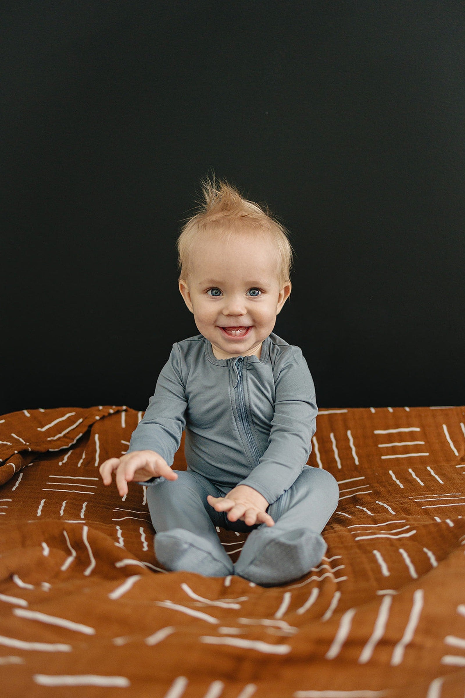 Dusty Blue Footed Zipper Pajama, Bamboo, Baby Essentials