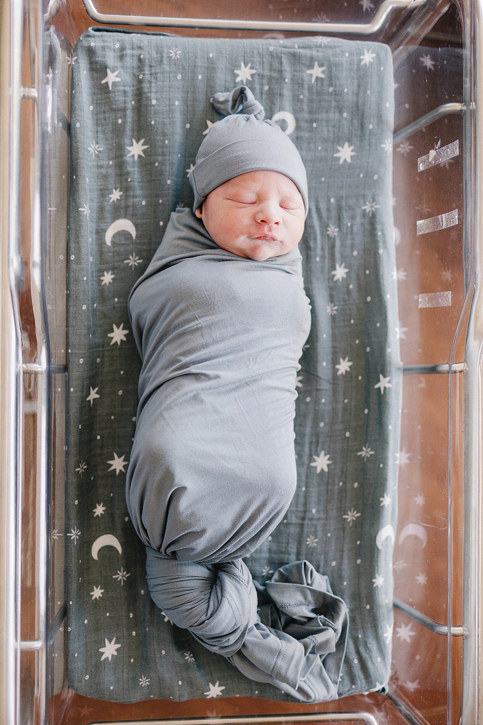 Dusty Blue Stretch Swaddle Blanket, Bamboo, Baby Essentials
