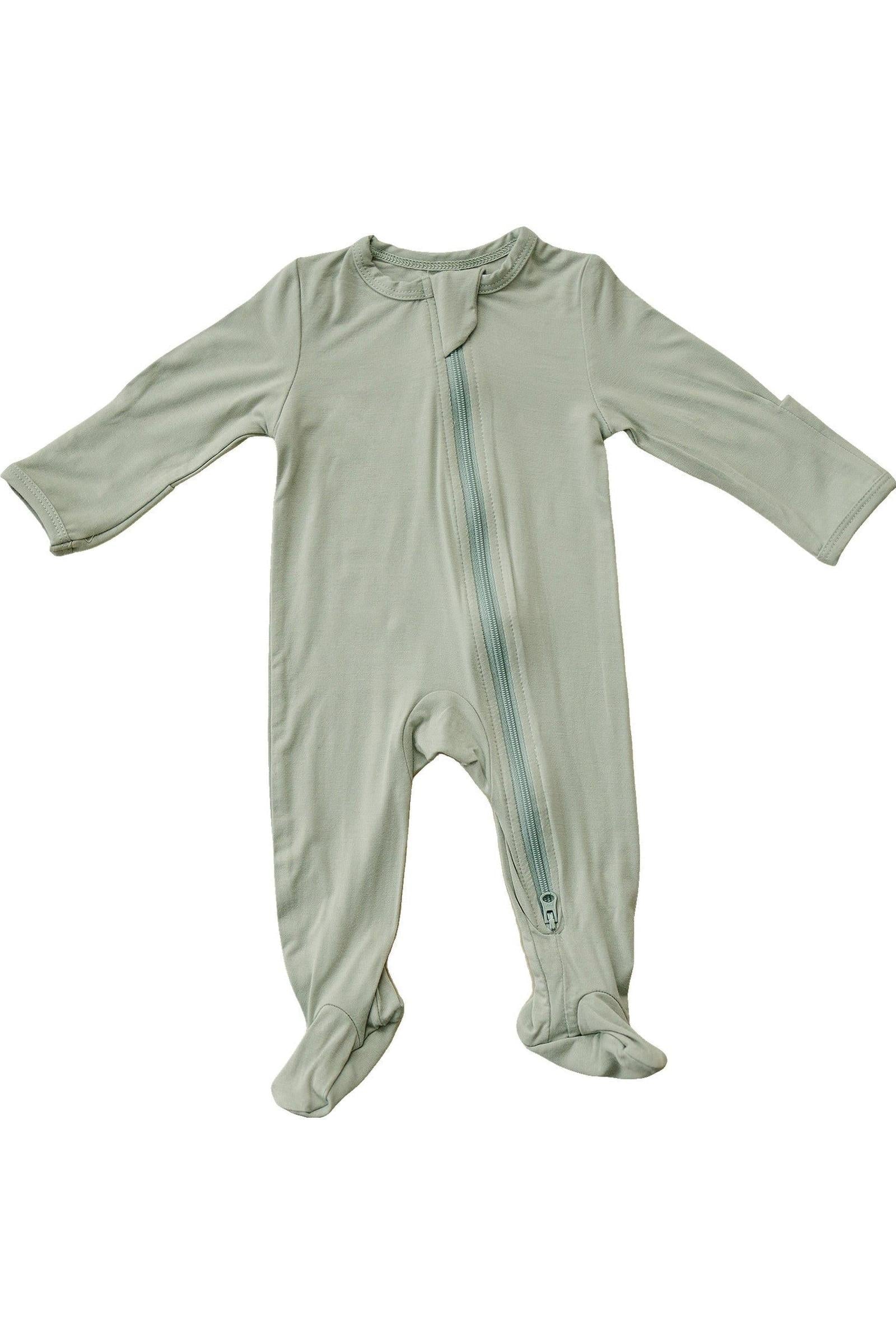 Sage Footed Zipper Pajama, Bamboo