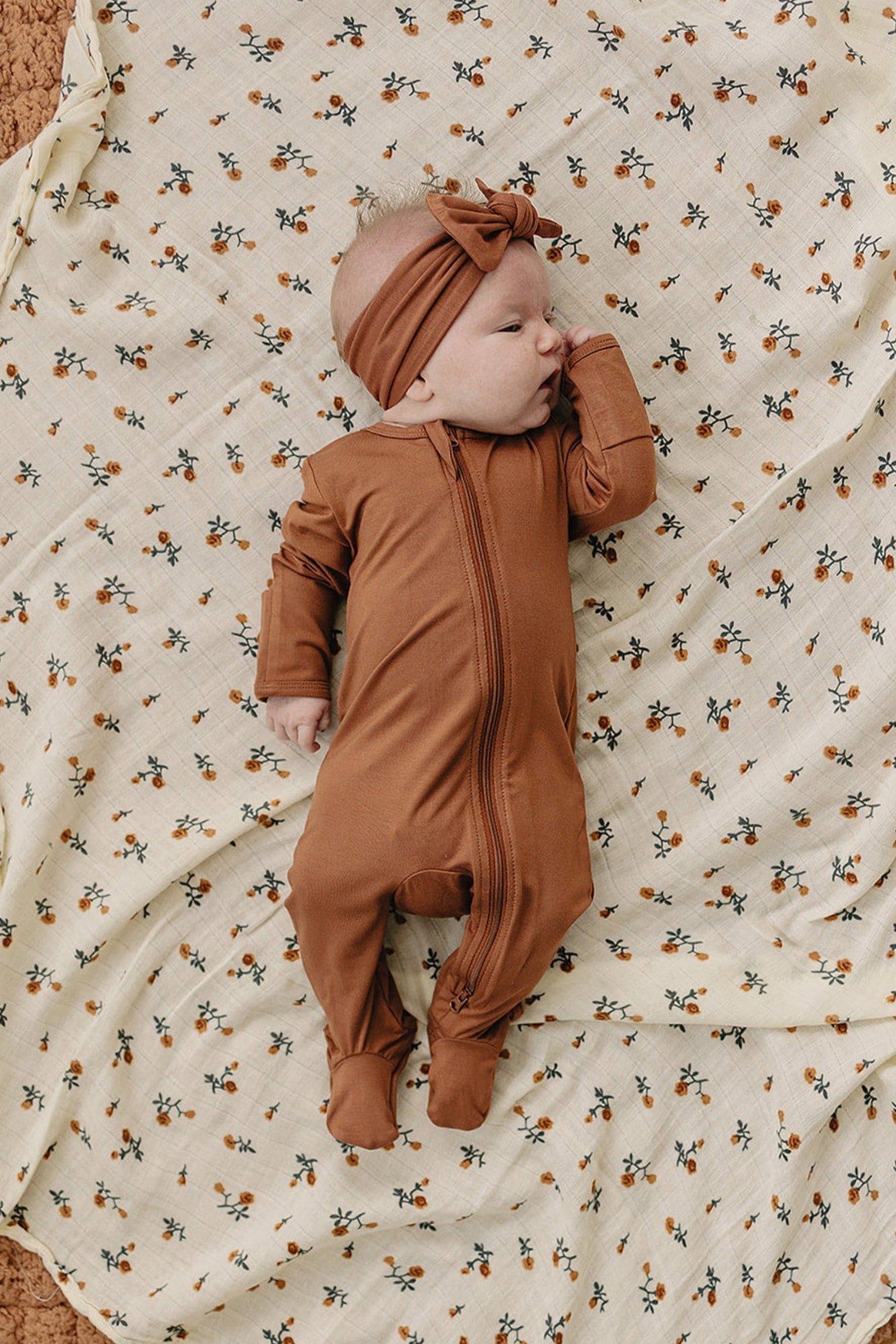 Rust Footed Zipper Pajama, Bamboo, Baby Essentials