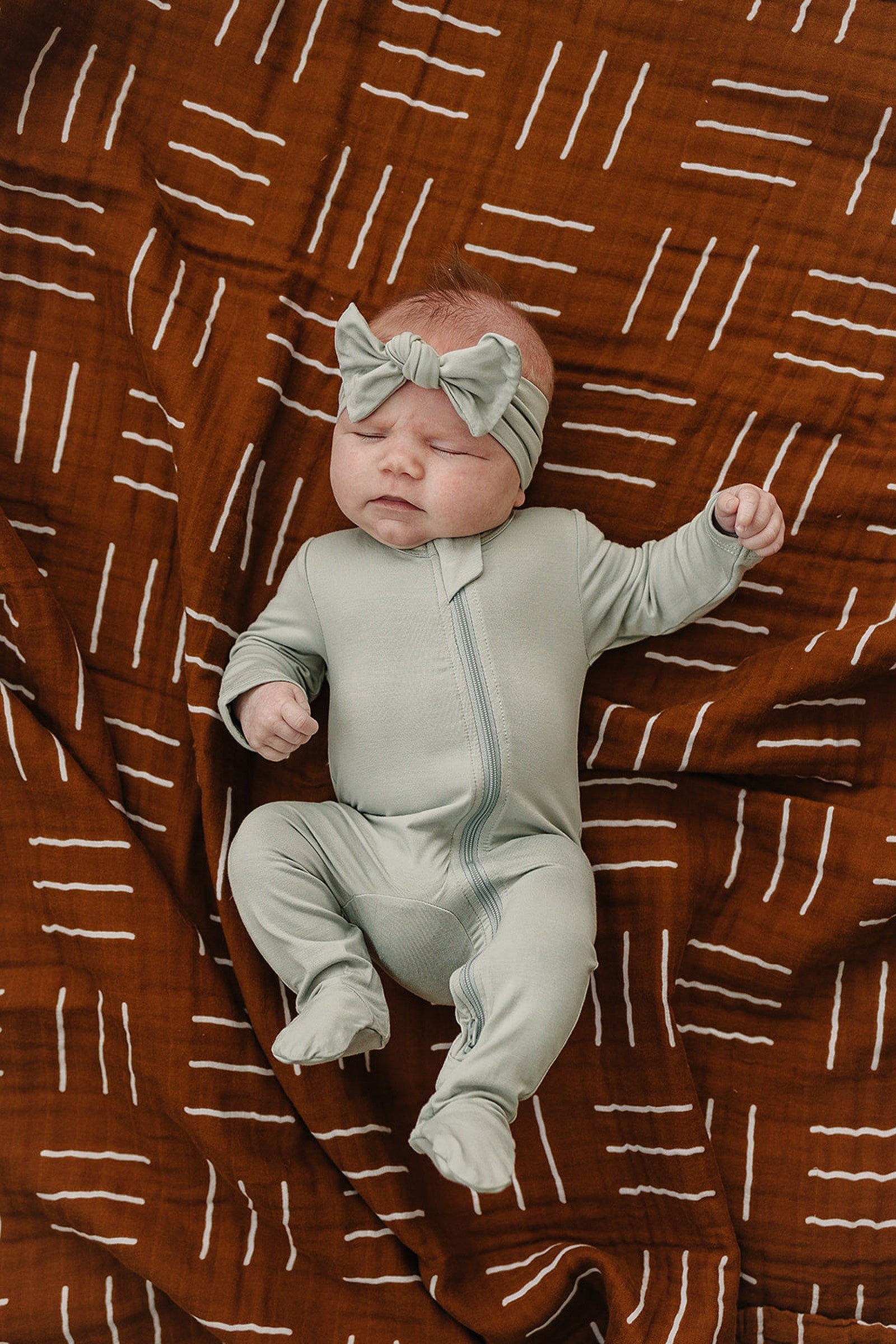Sage Footed Zipper Pajama, Bamboo