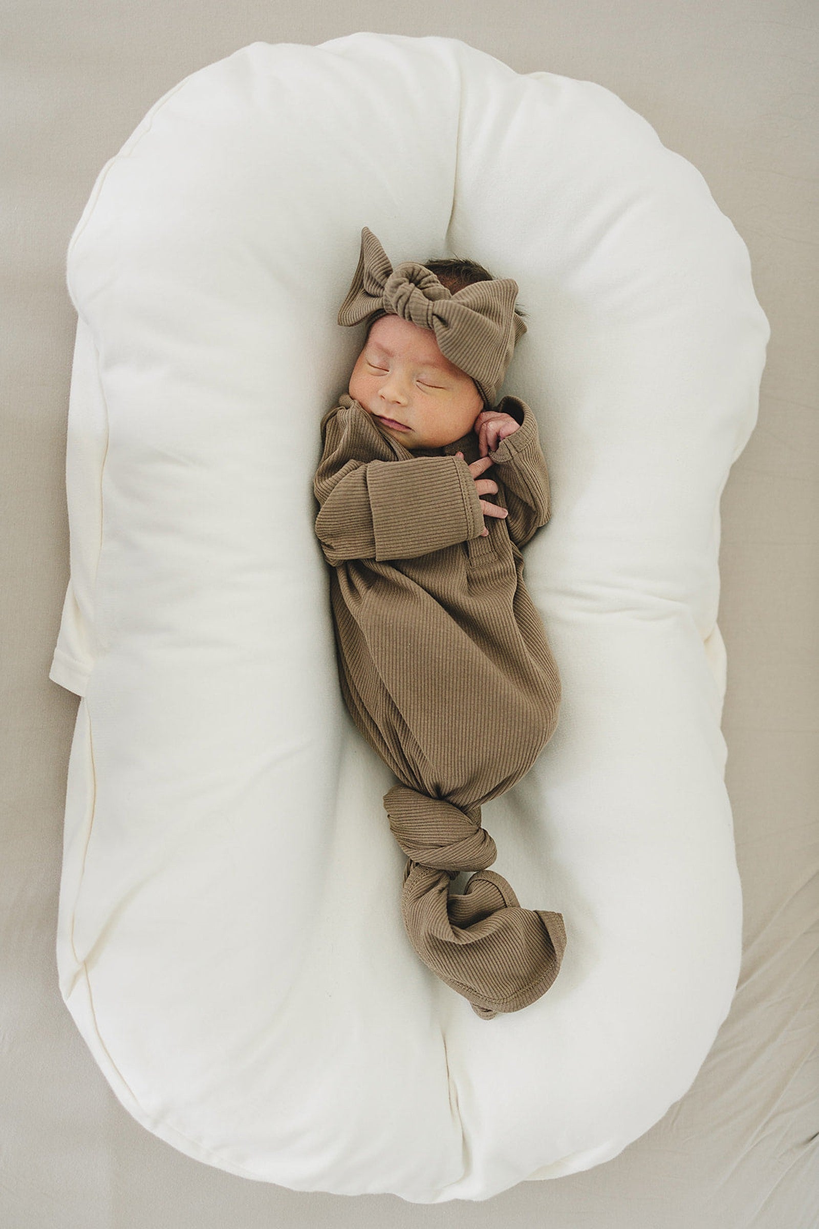 Cocoa Ribbed Knot Gown, Baby Essentials, Organic Cotton