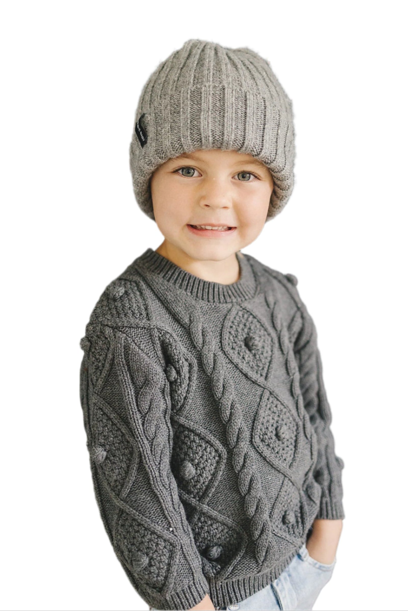 Grey Chunky Knit Beanie, 100% Angora Wool, Newbon, Baby