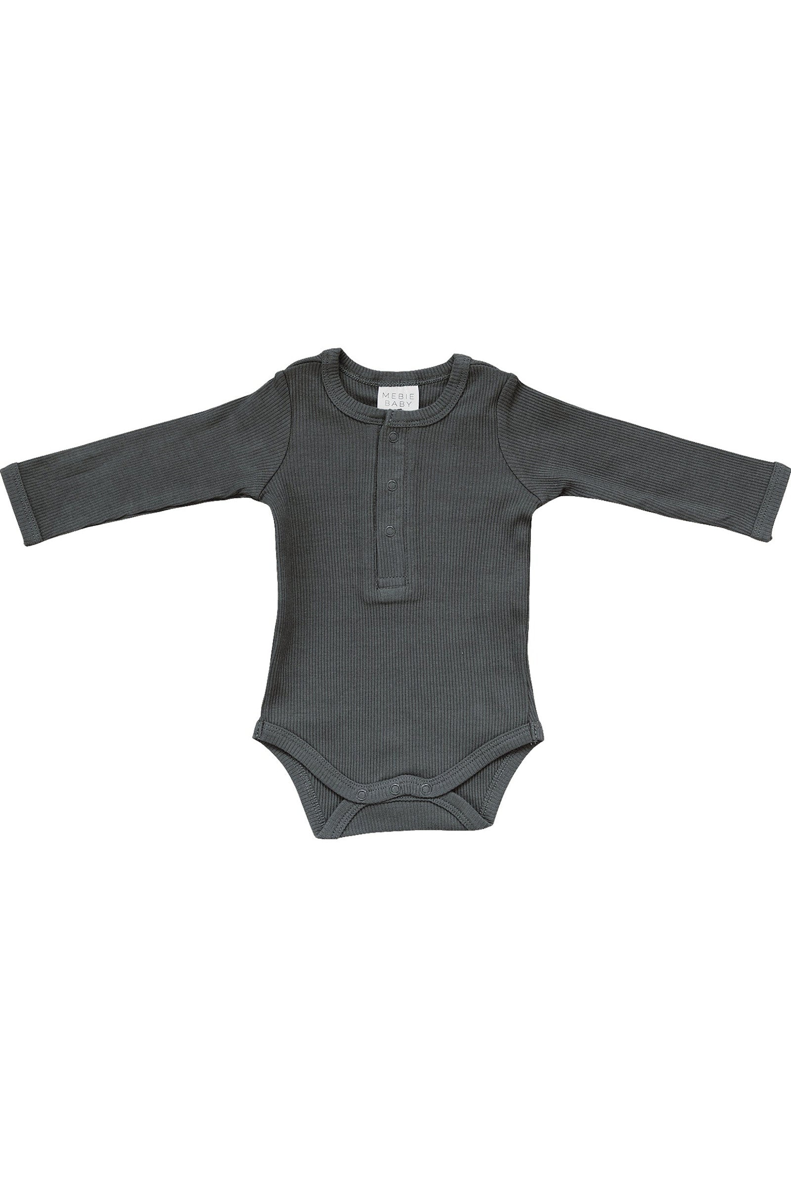 Charcoal Organic Snap Long Sleeve Ribbed Bodysuit, Baby Essentials, Cotton