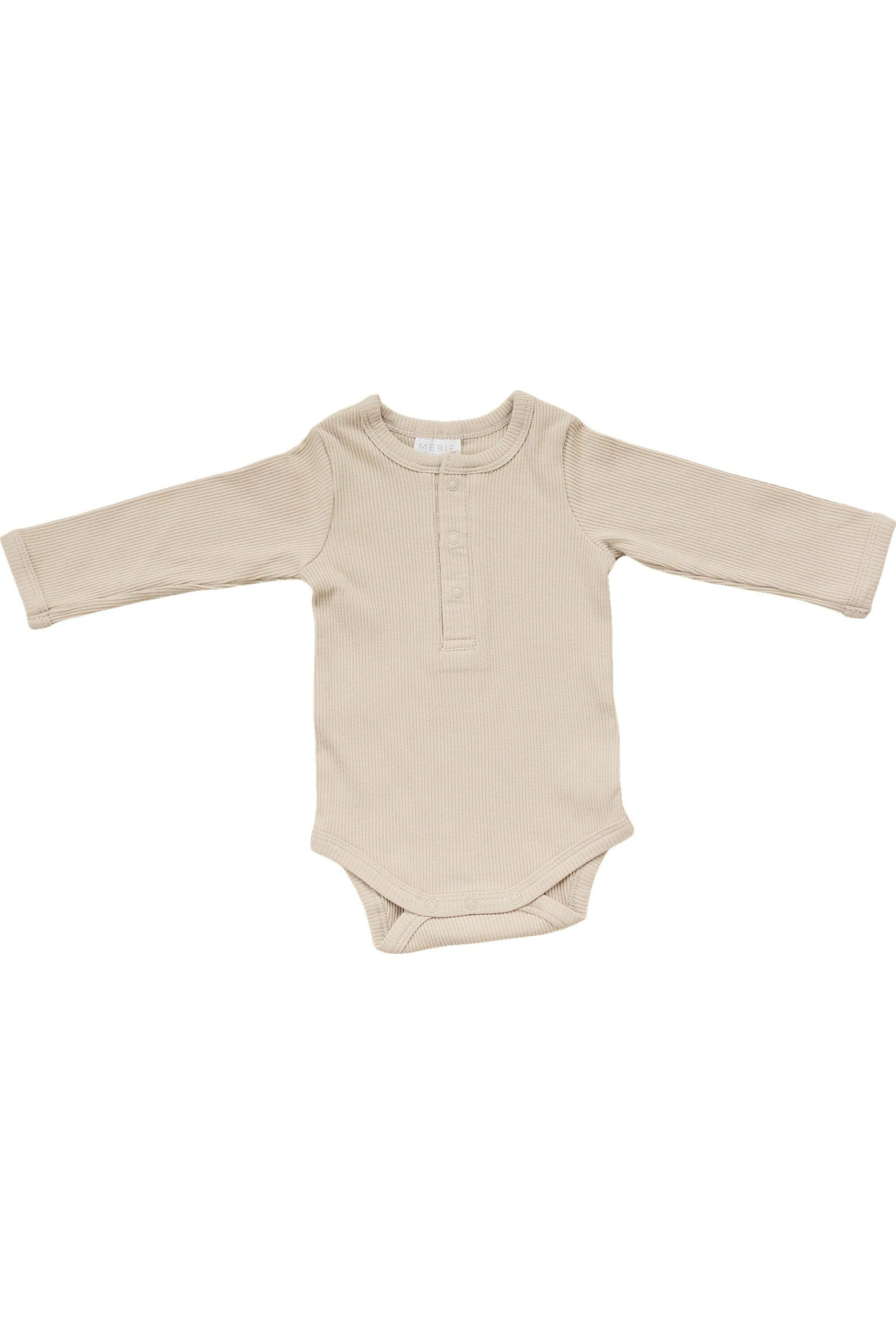 Oatmeal Organic Snap Long Sleeve Ribbed Bodysuit, Cotton, Gender Neutral, Baby