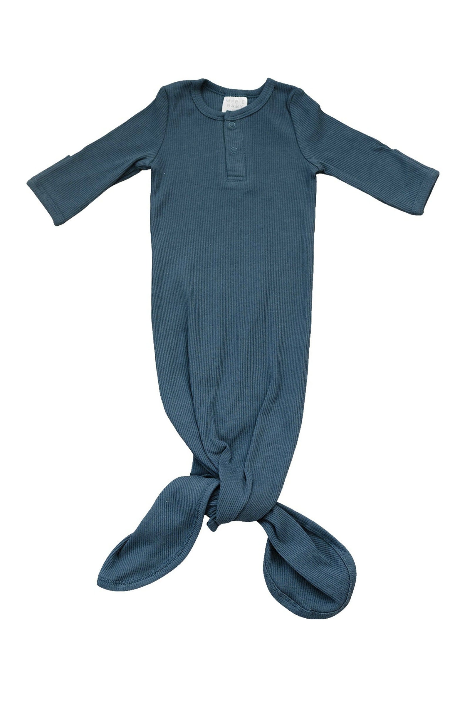 Navy Ribbed Knot Gown, Baby Essentials, Organic Cotton