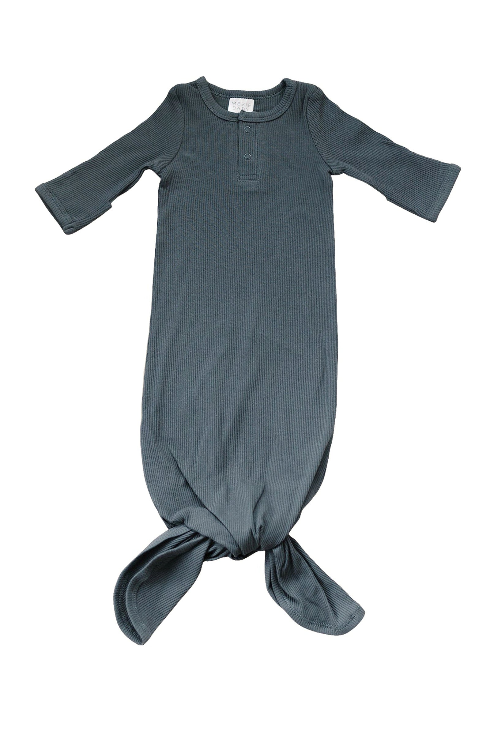 Charcoal Ribbed Baby Knot Gown, Baby Essentials, Organic Cotton