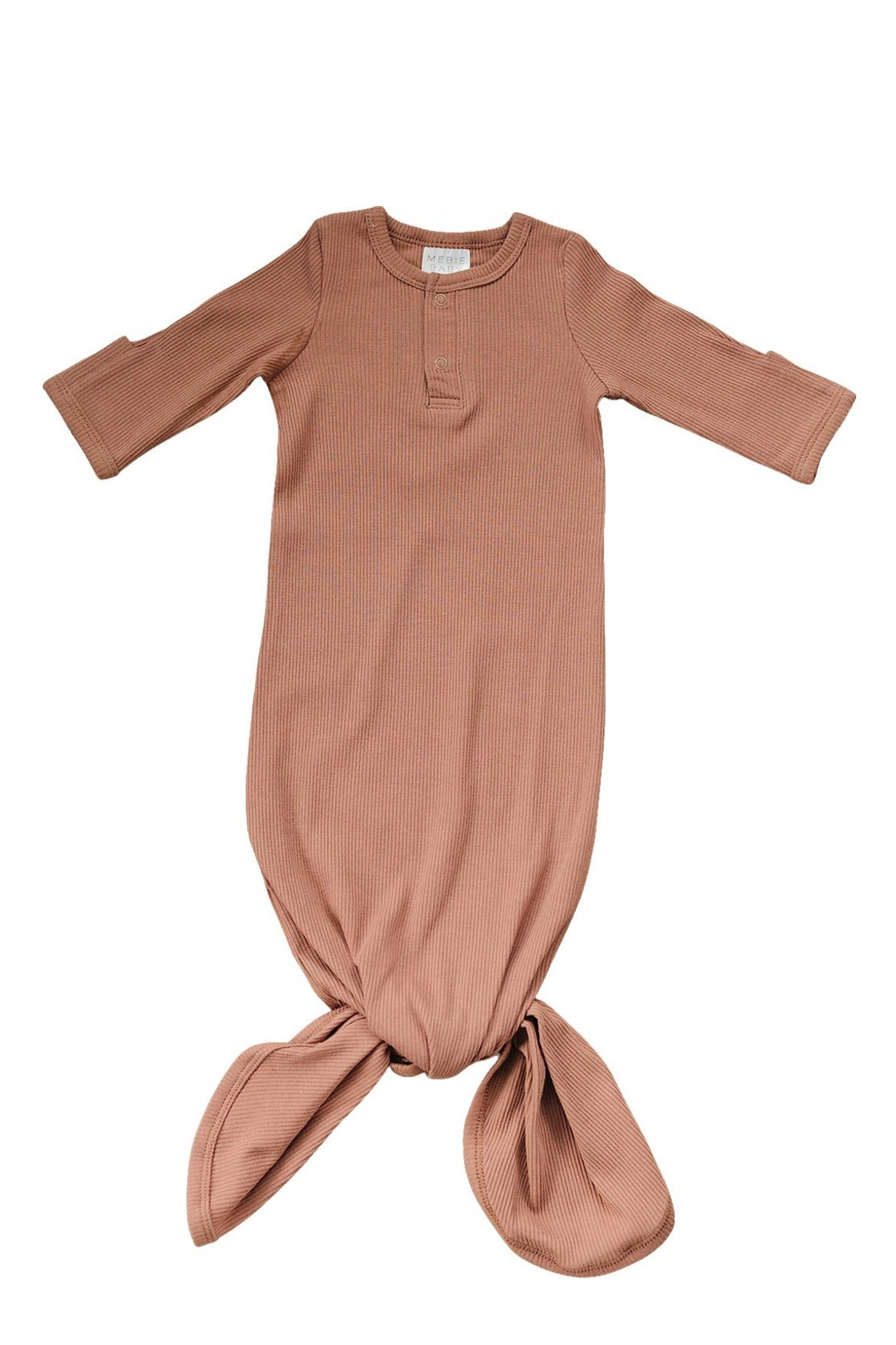 Dusty Rose Ribbed Knot Gown, Baby Essentials, Organic Cotton