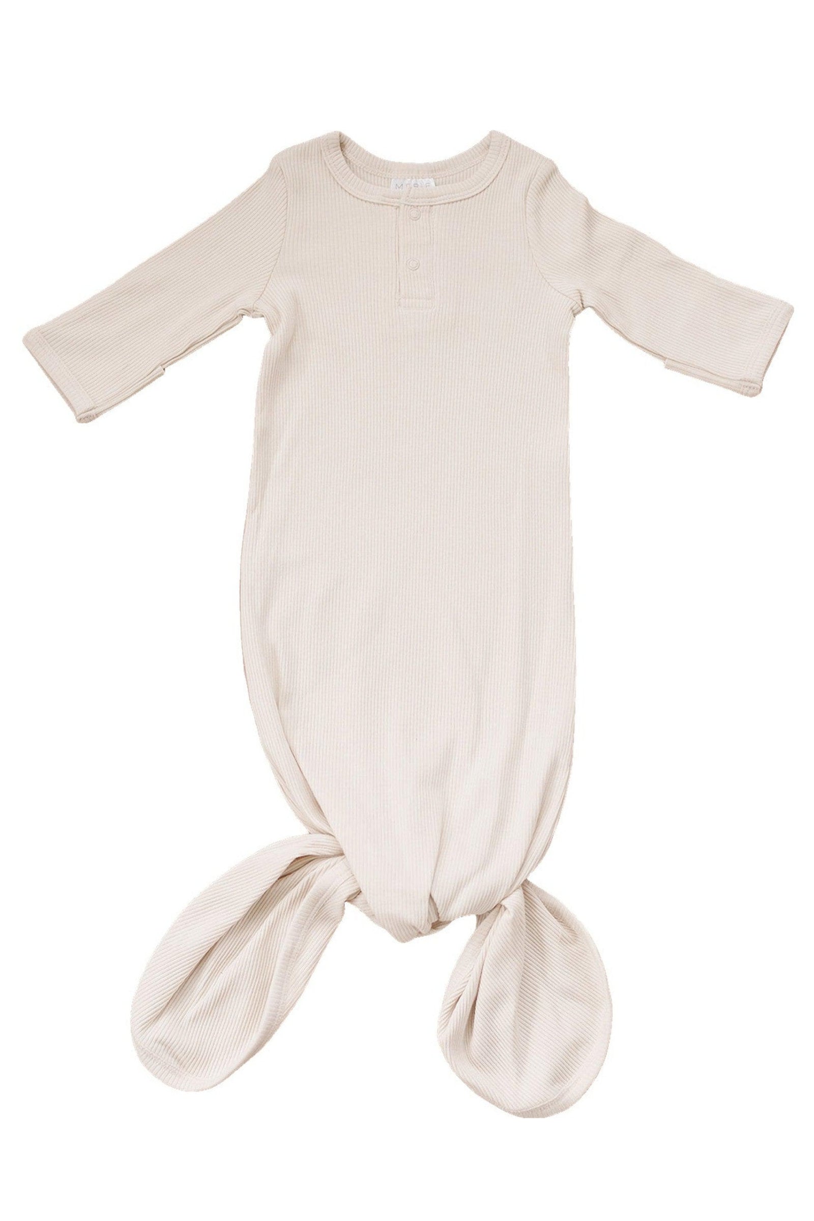 Vanilla Ribbed Knot Gown, Baby Essentials, Organic Cotton