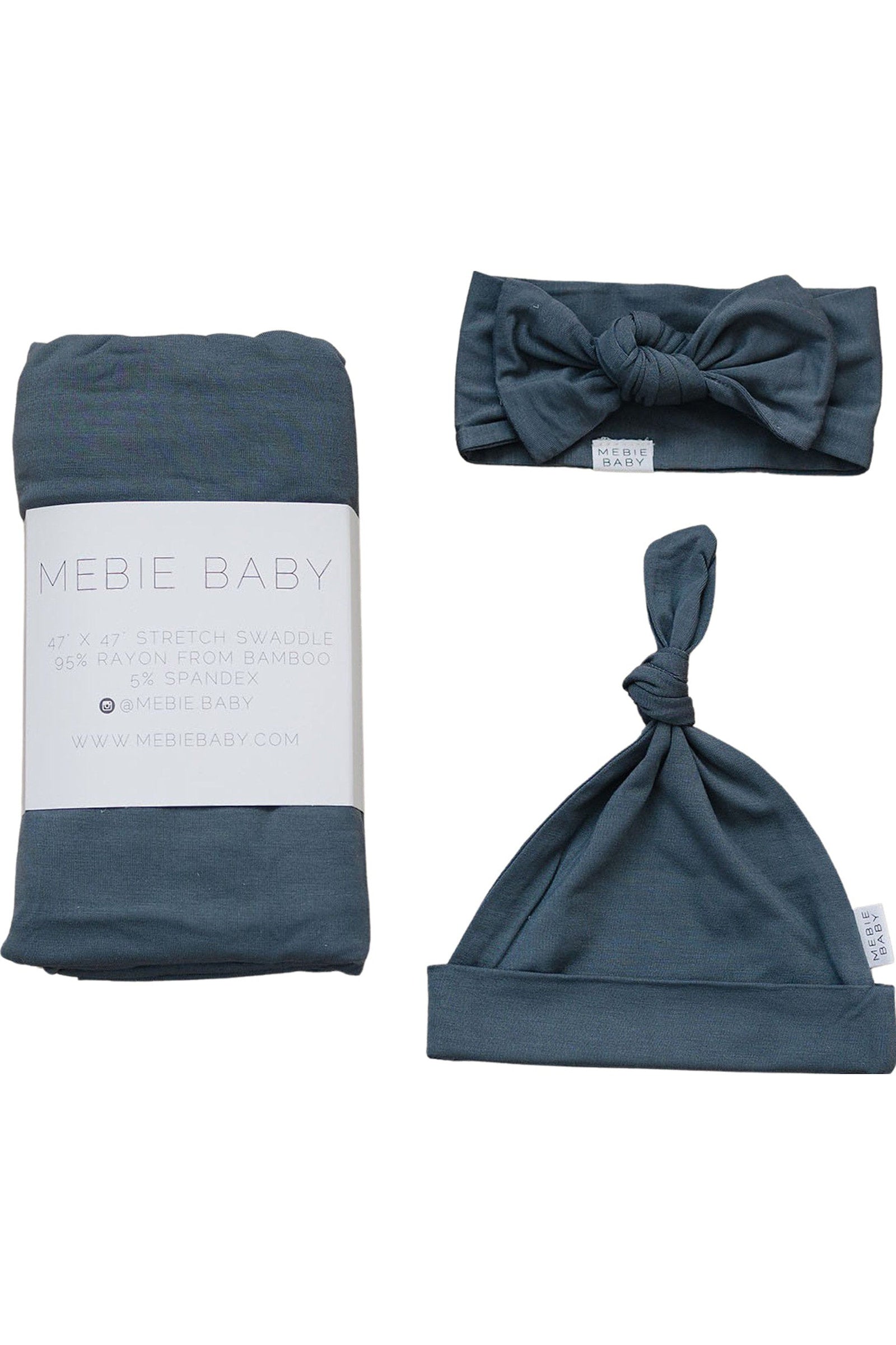 Dusty Blue Swaddle Blanket + Hat OR Head Wrap Set | Bamboo | Baby Essentials