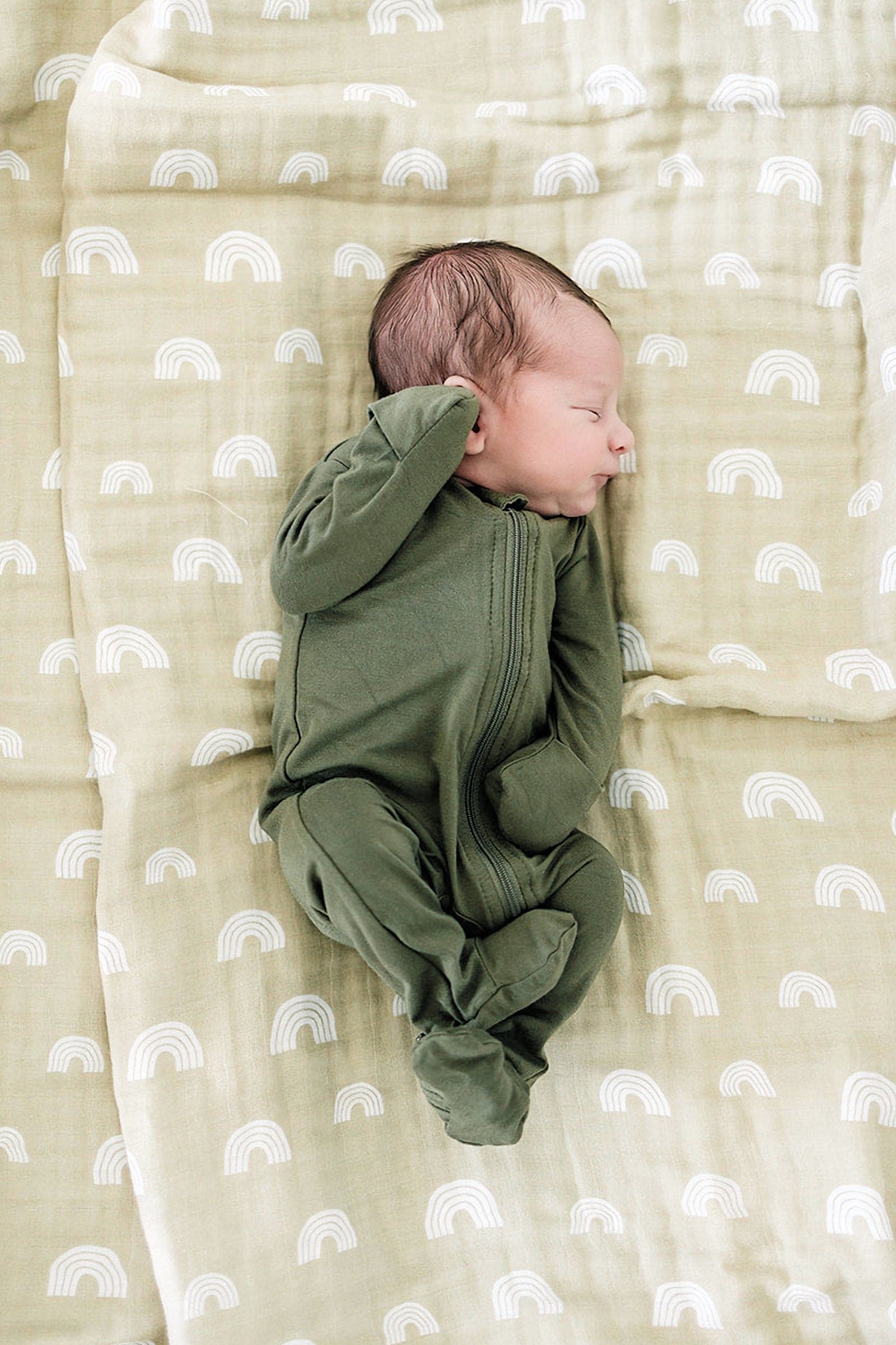 Olive Footed Zipper Pajama, Bamboo, Baby Essentials, Gender Neutral