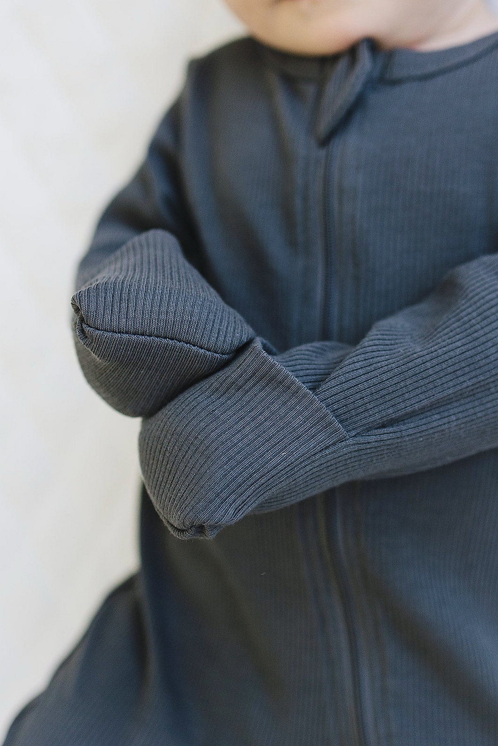 Charcoal Ribbed Zipper Footed Pajama, Baby Essentials, Organic Cotton