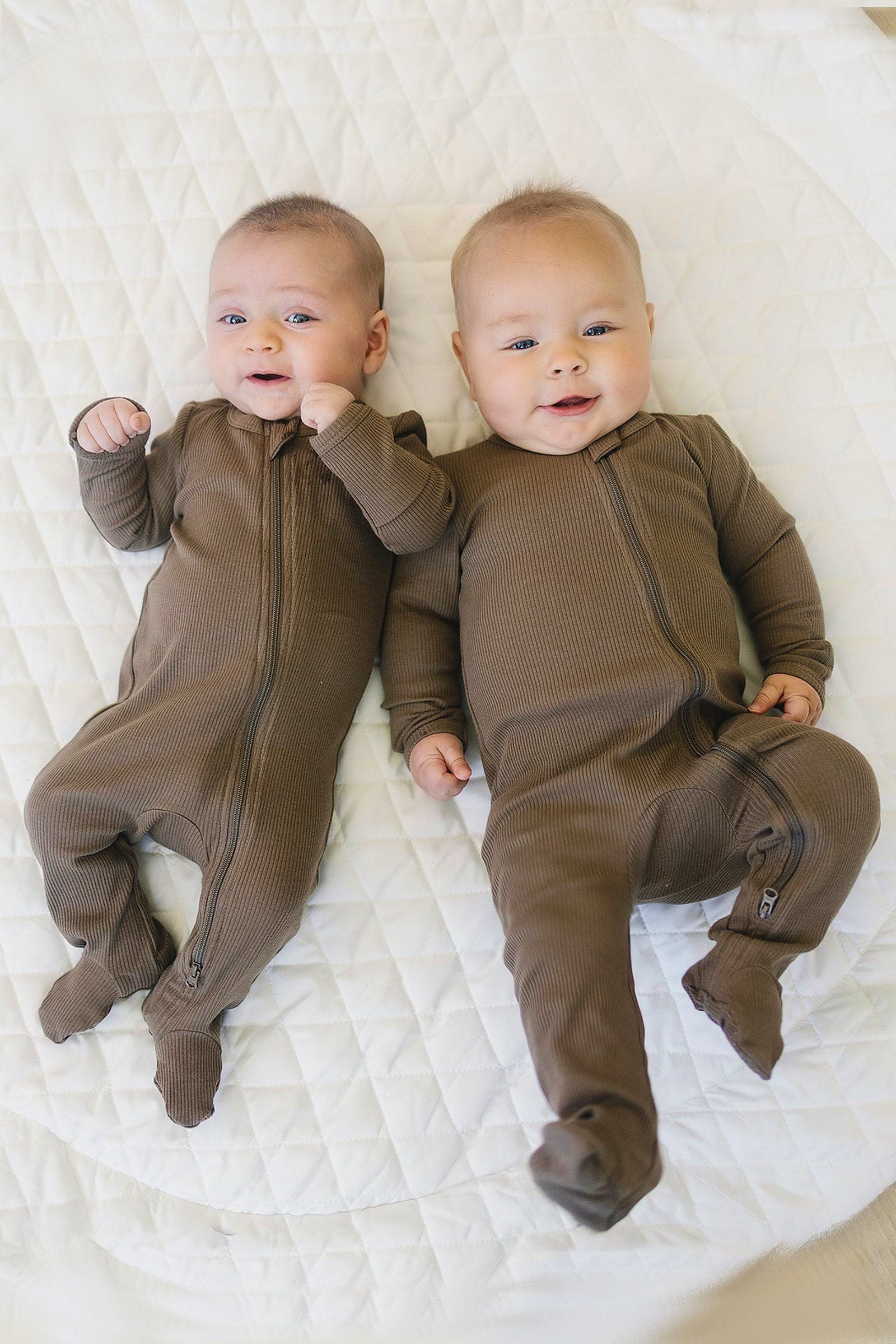 Cocoa Ribbed Zipper Footed Pajama, Baby Essentials, Organic Cotton