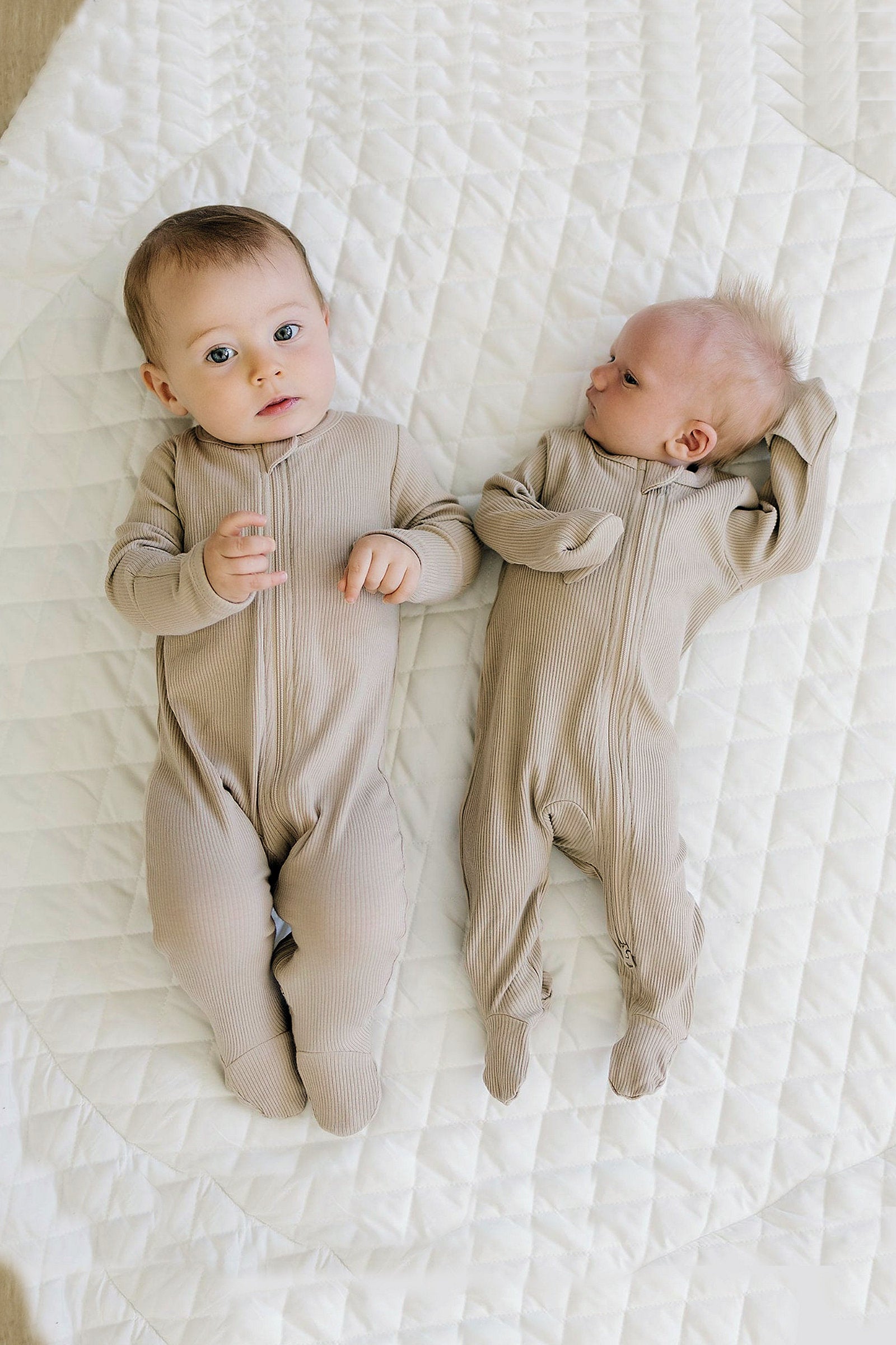 Oatmeal Ribbed Zipper Footed Pajama, Organic Cotton, Baby Essentials