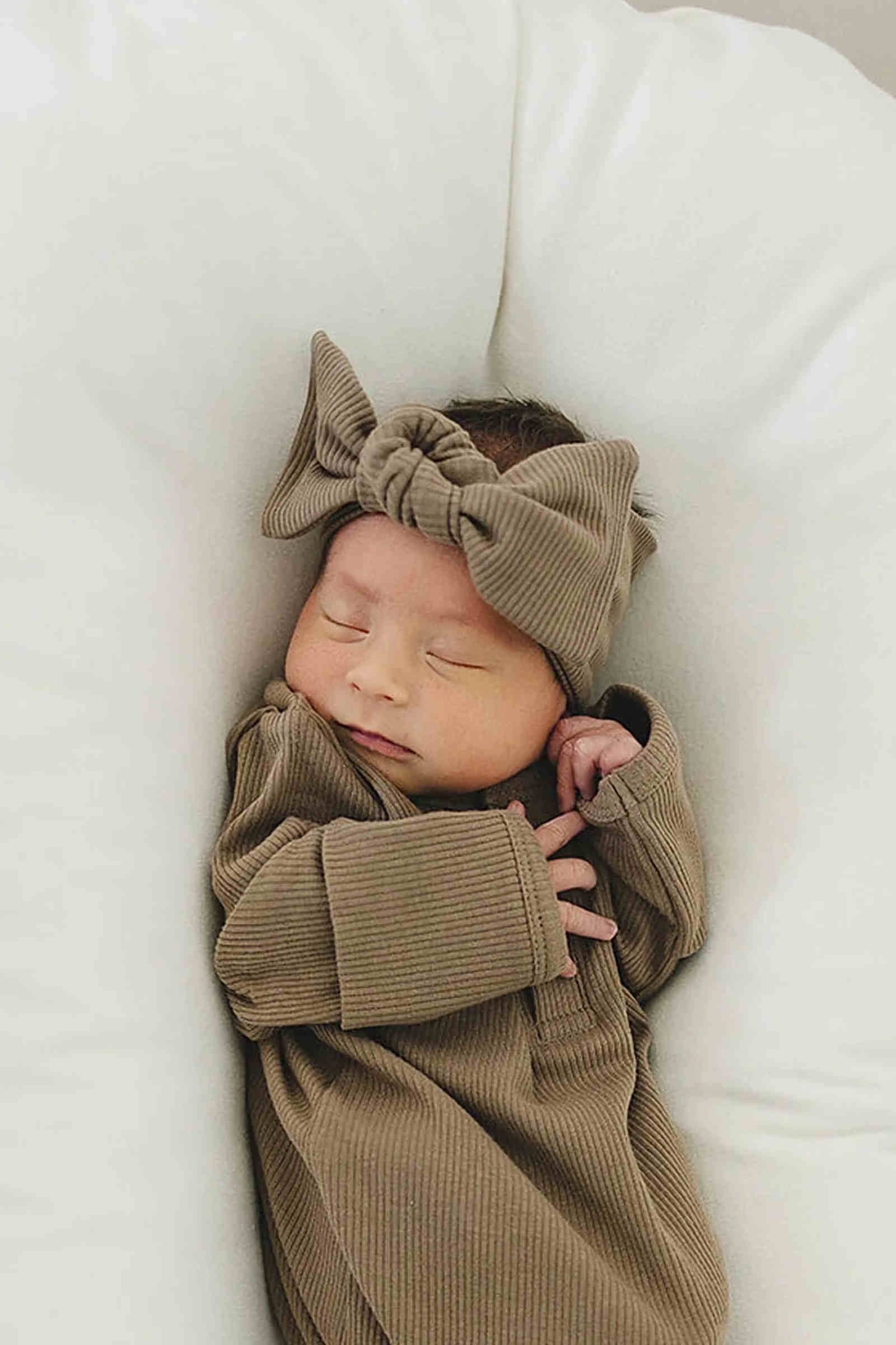 Baby Girl Cocoa Ribbed Head Wrap, Organic Cotton, Baby