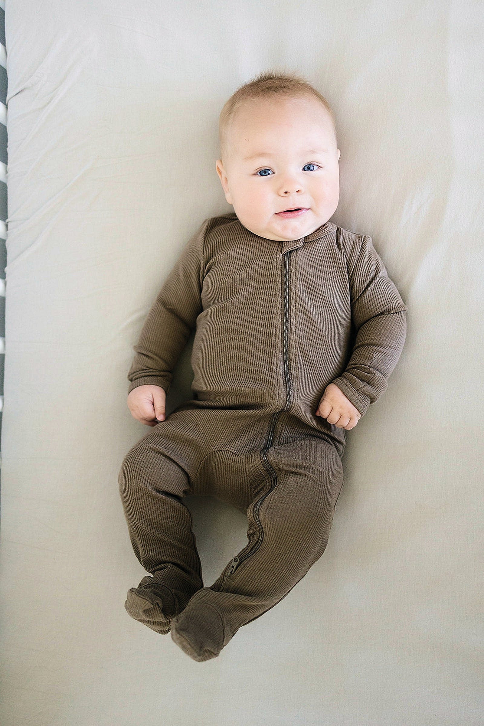 Cocoa Ribbed Zipper Footed Pajama, Baby Essentials, Organic Cotton