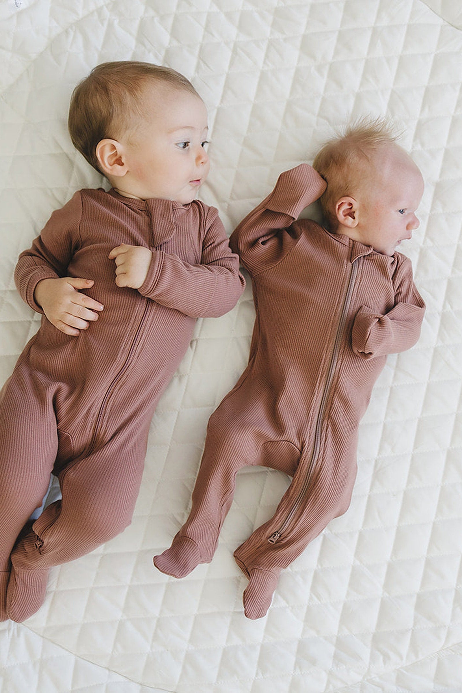 Dusty Rose Ribbed Zipper Footed Pajama, Baby Essentials, Organic Cotton
