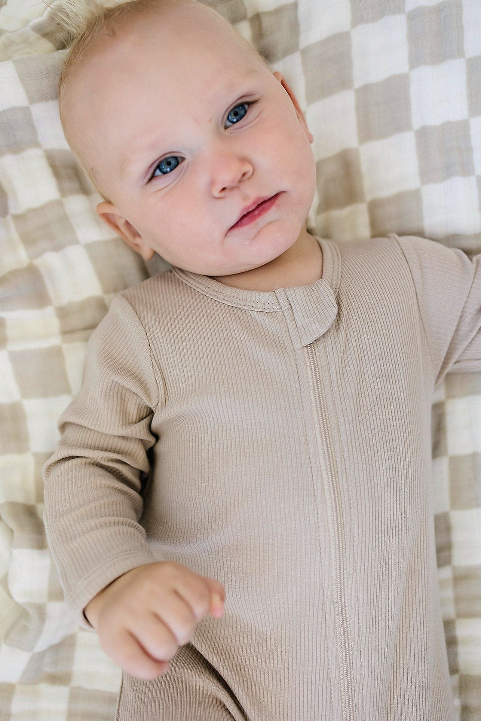Oatmeal Ribbed Zipper Footed Pajama, Organic Cotton, Baby Essentials