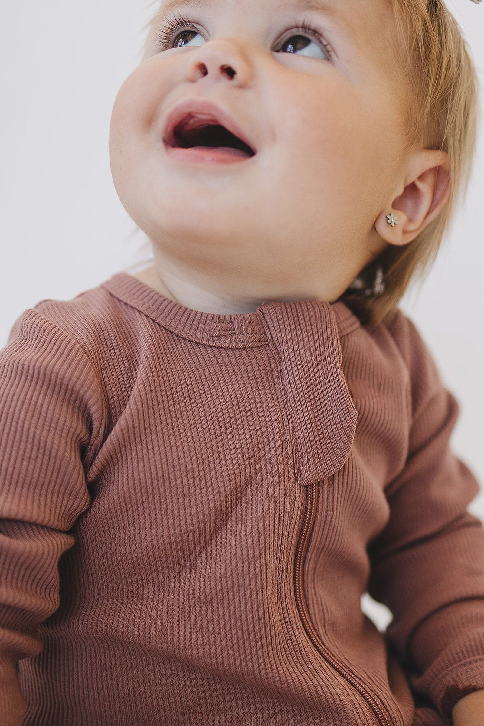 Dusty Rose Ribbed Zipper Footed Pajama, Baby Essentials, Organic Cotton