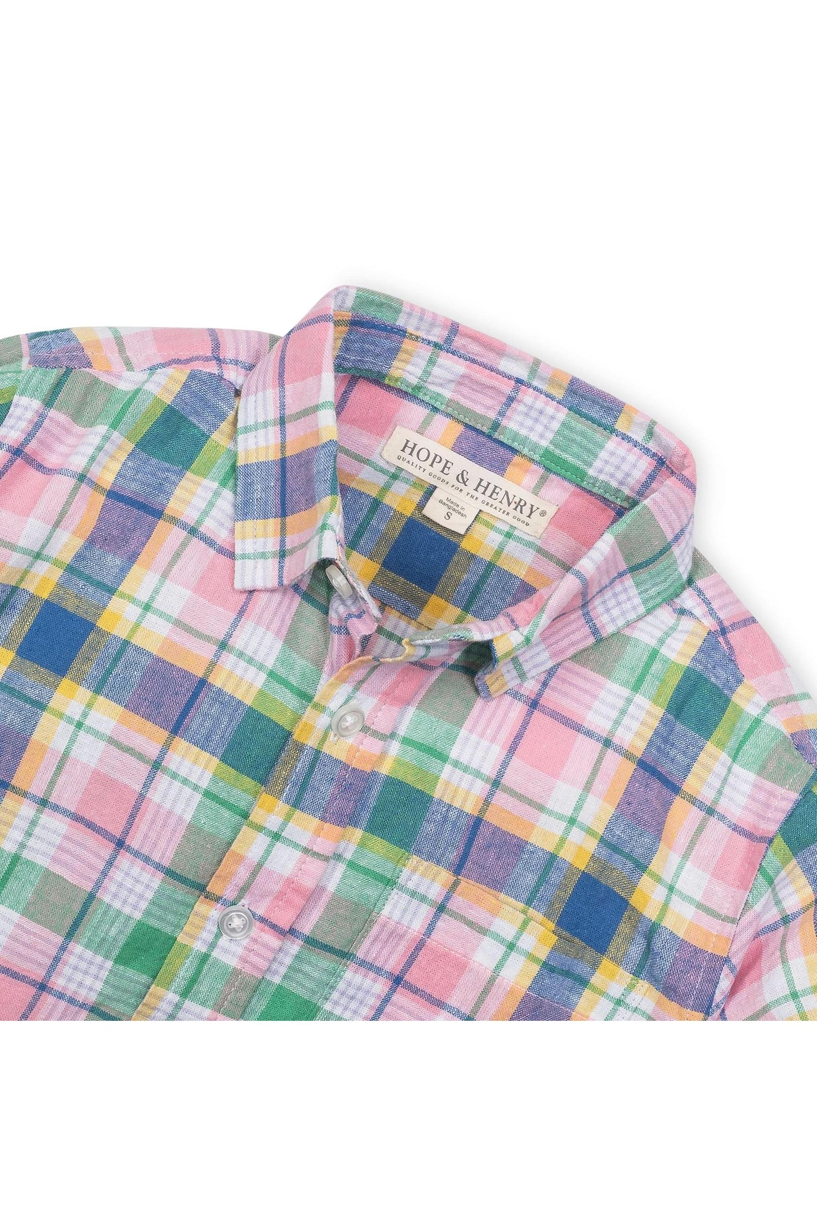 Linen Button Down Shirt for Boys, White Plaid, Sizes 2-16