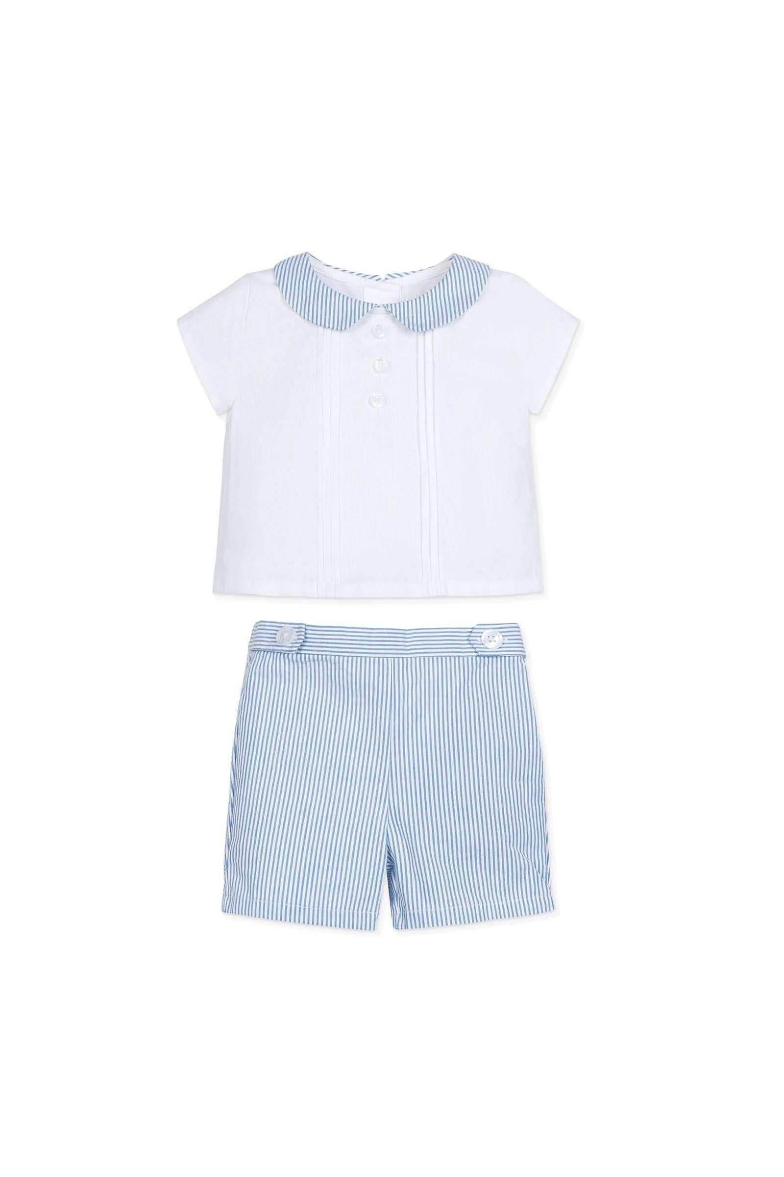 Organic Cotton Peter Pan Shirt and Shorts Set for Baby Boys, Blue